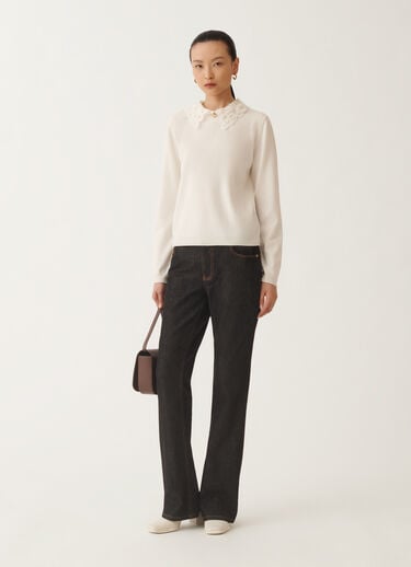 Fabiana Filippi Pullover aus Platinum mit Makramee-Spitze, bastfarben Weiß MAD215F048L5900000