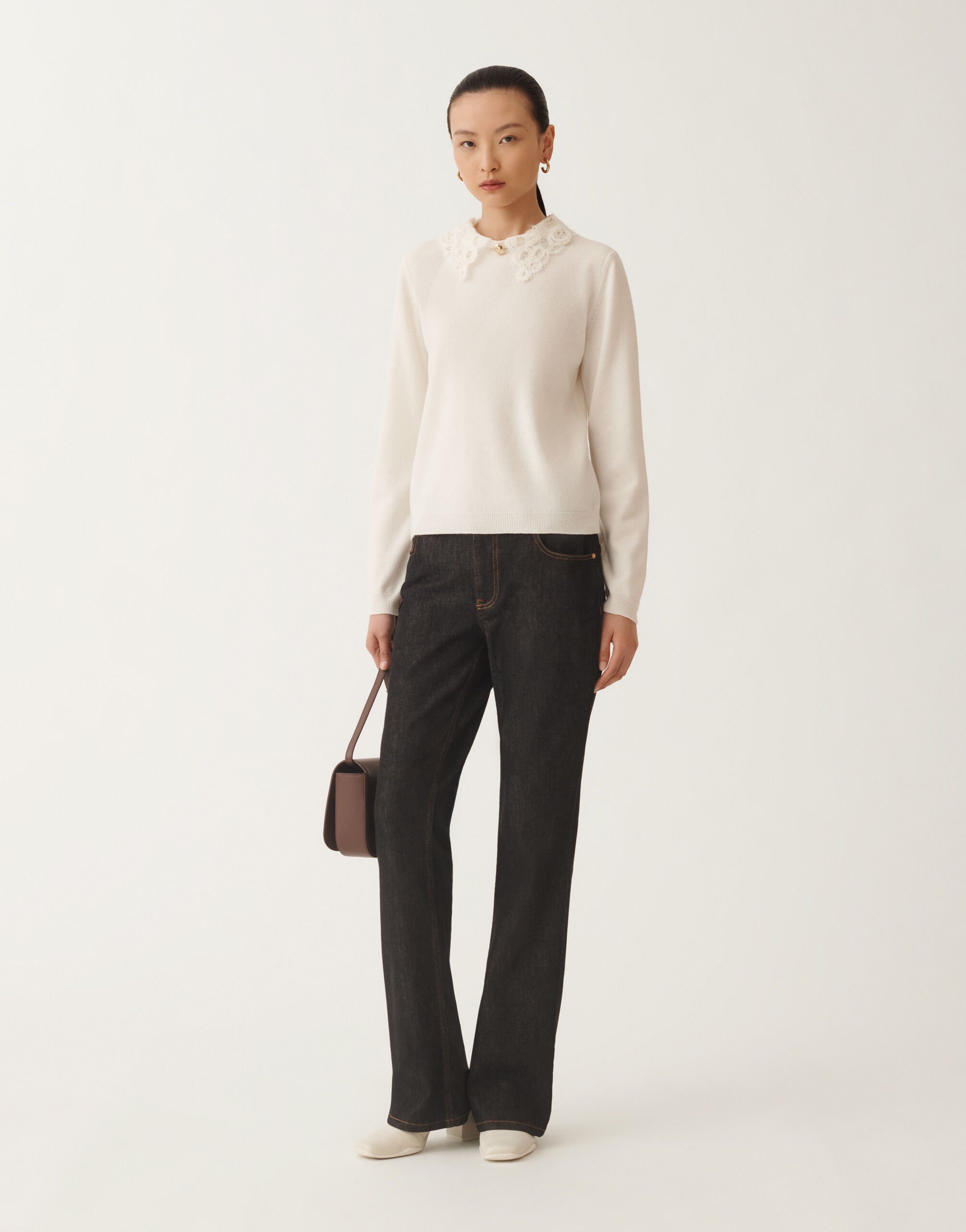 Fabiana Filippi Pullover aus Platinum mit Makramee-Spitze, bastfarben Weiß MAD215F048L5900000