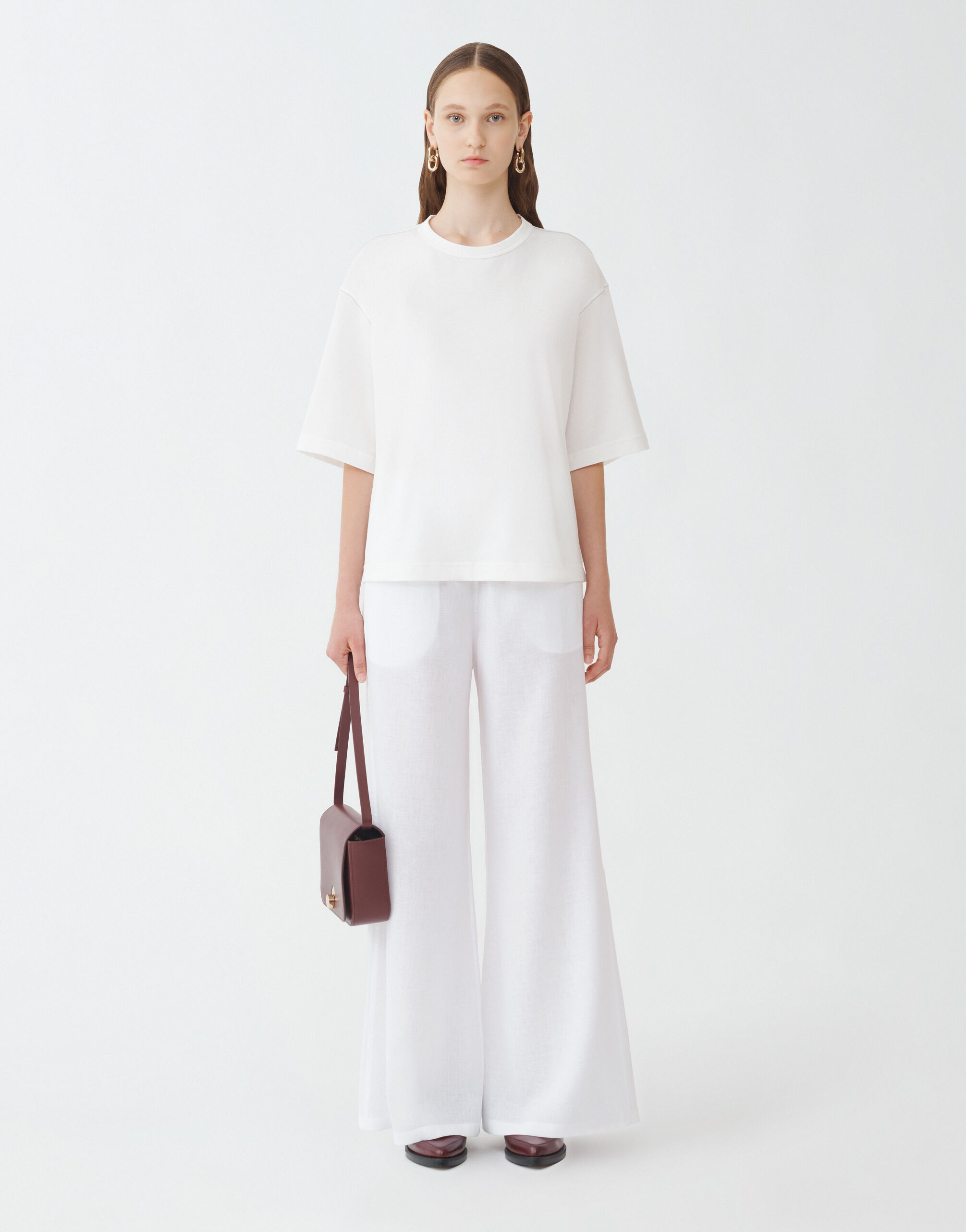 LINEN CLOTH WIDE LEG TROUSERS WITH ELASTIC WAISTBAND for Women