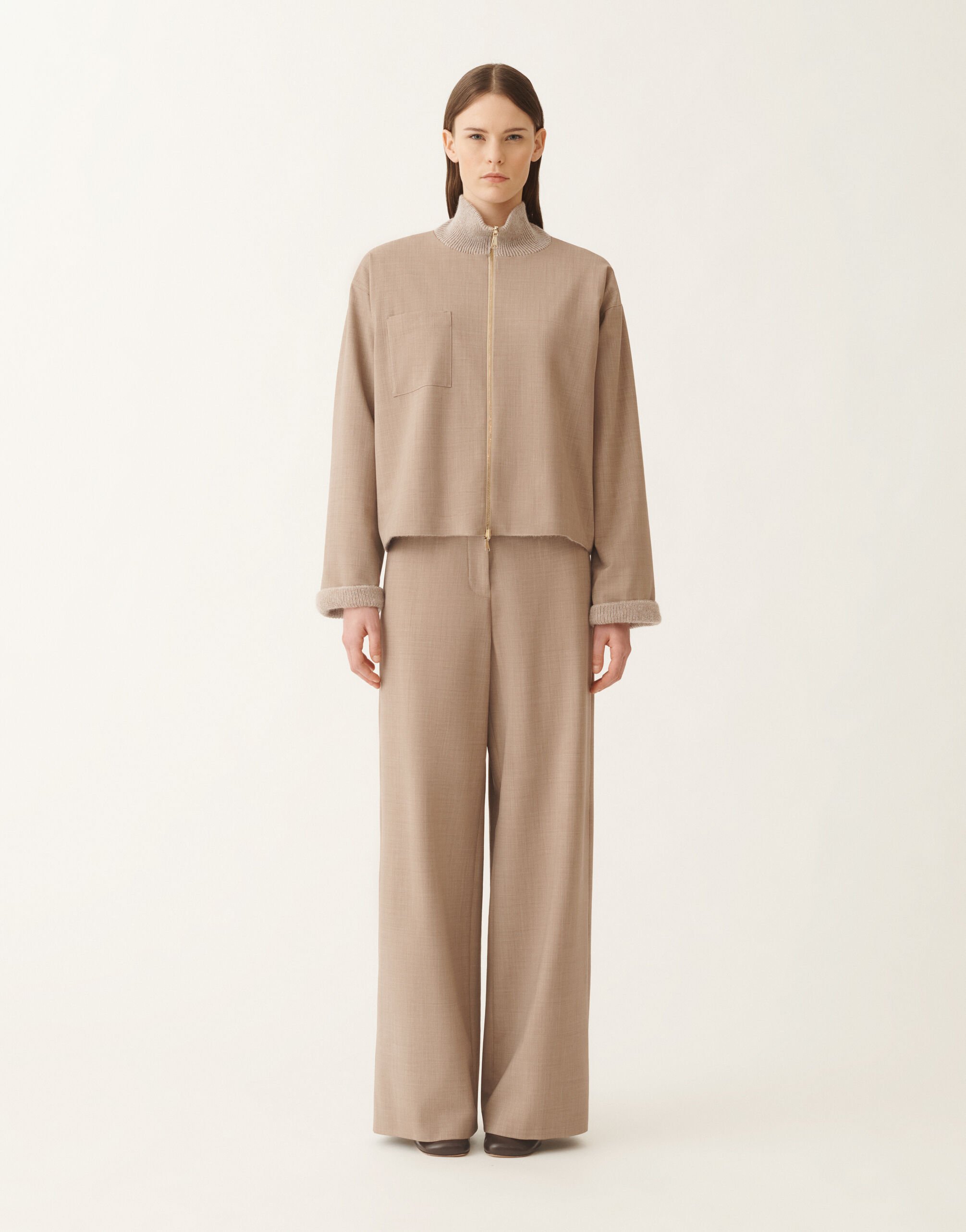 Reversible Platinum mohair jacket in lightweight wool, cocoa