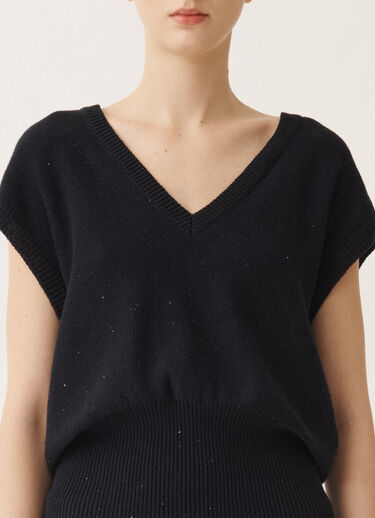 Fabiana Filippi Gilet in cotone e lino con paillettes, blu notte BLU NOTTE MAD275F053D2730000