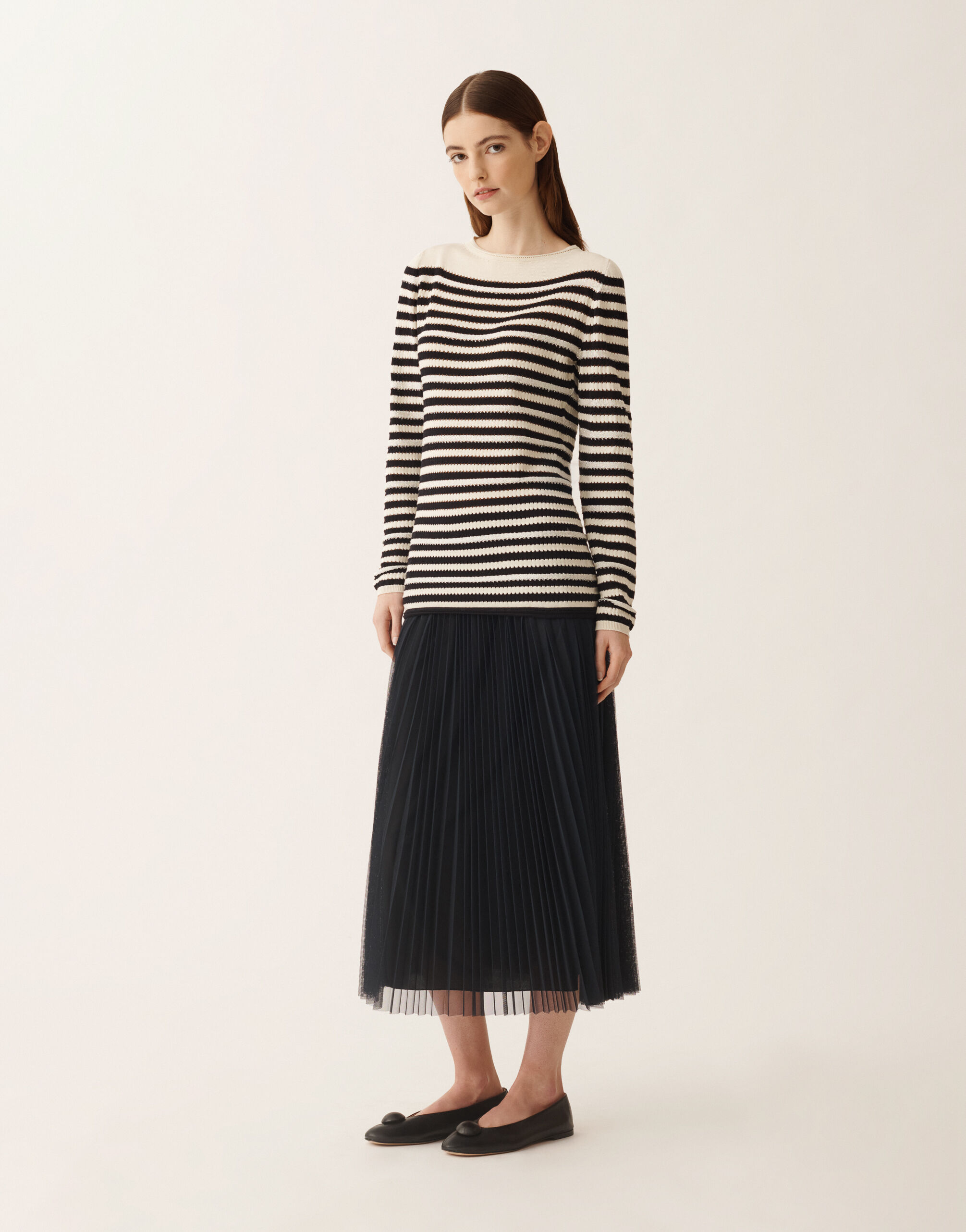 Fabiana Filippi Pull en coton biologique avec micro-paillettes, jaune beurre et bleu BLEU NUIT MAD276F473M1660000