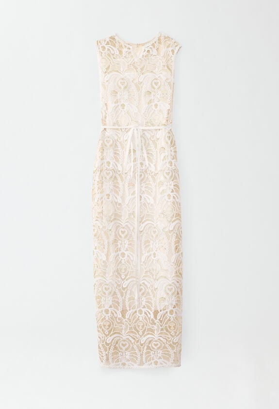 Fabiana Filippi Kleid aus Makramee-Spitze, Weiß, Pistazie und Mandarine ABD274F730D7040000