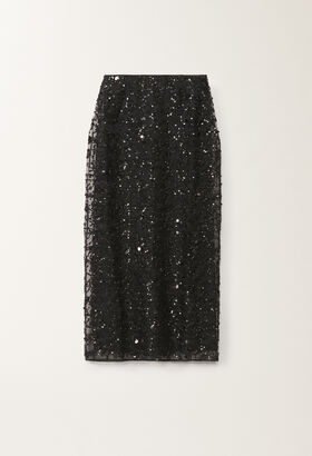 Fabiana Filippi SEQUIN EMBROIDERED ORGANZA PENCIL SKIRT BLUE GND275F848L3540000