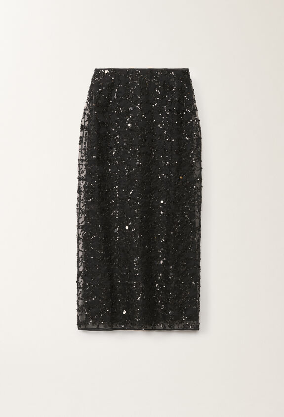 Fabiana Filippi Sequin embroidery organza skirt, black BLACK GND265F401L1840000