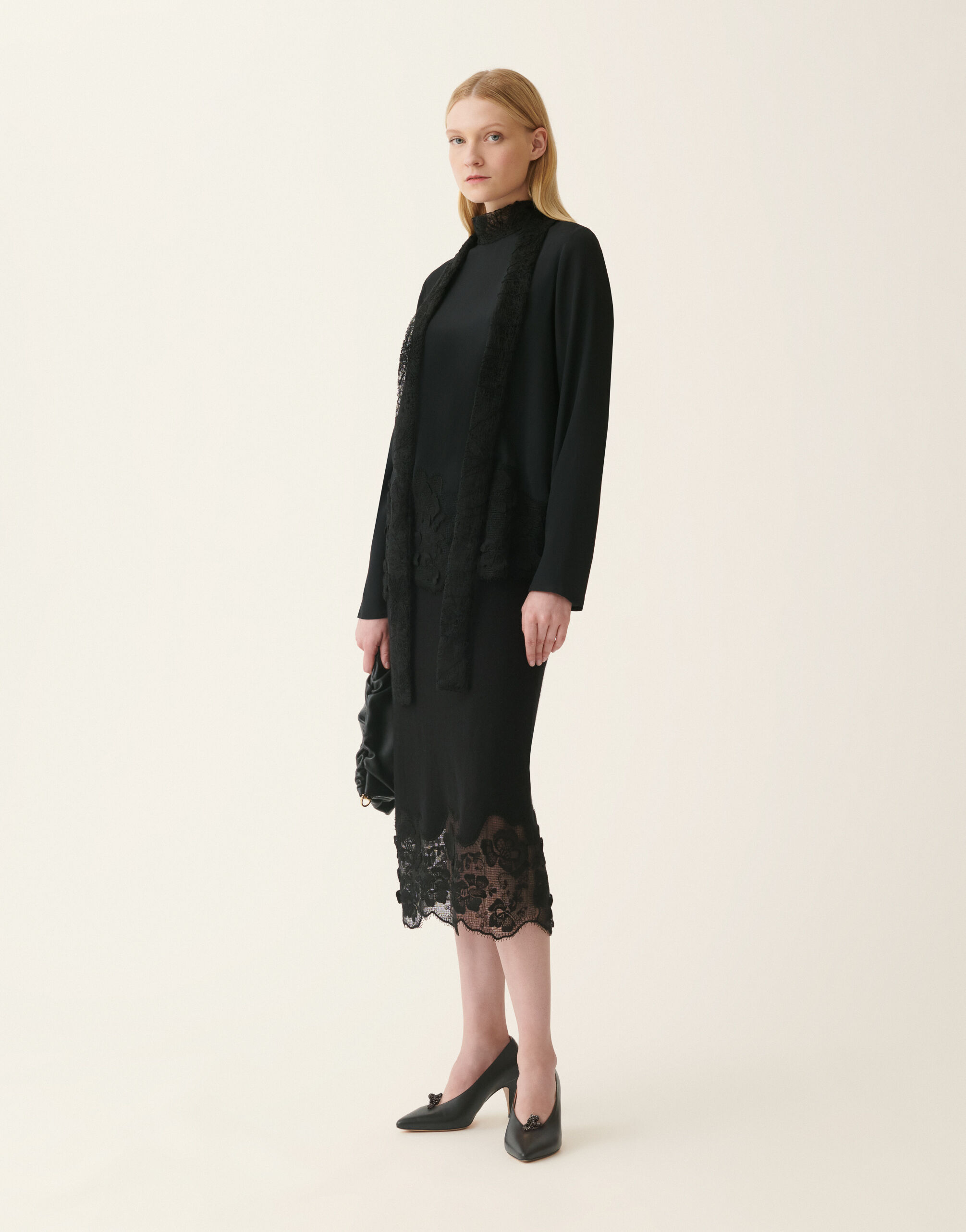 Platinum and lace pencil skirt, black for Women | Fabiana Filippi®