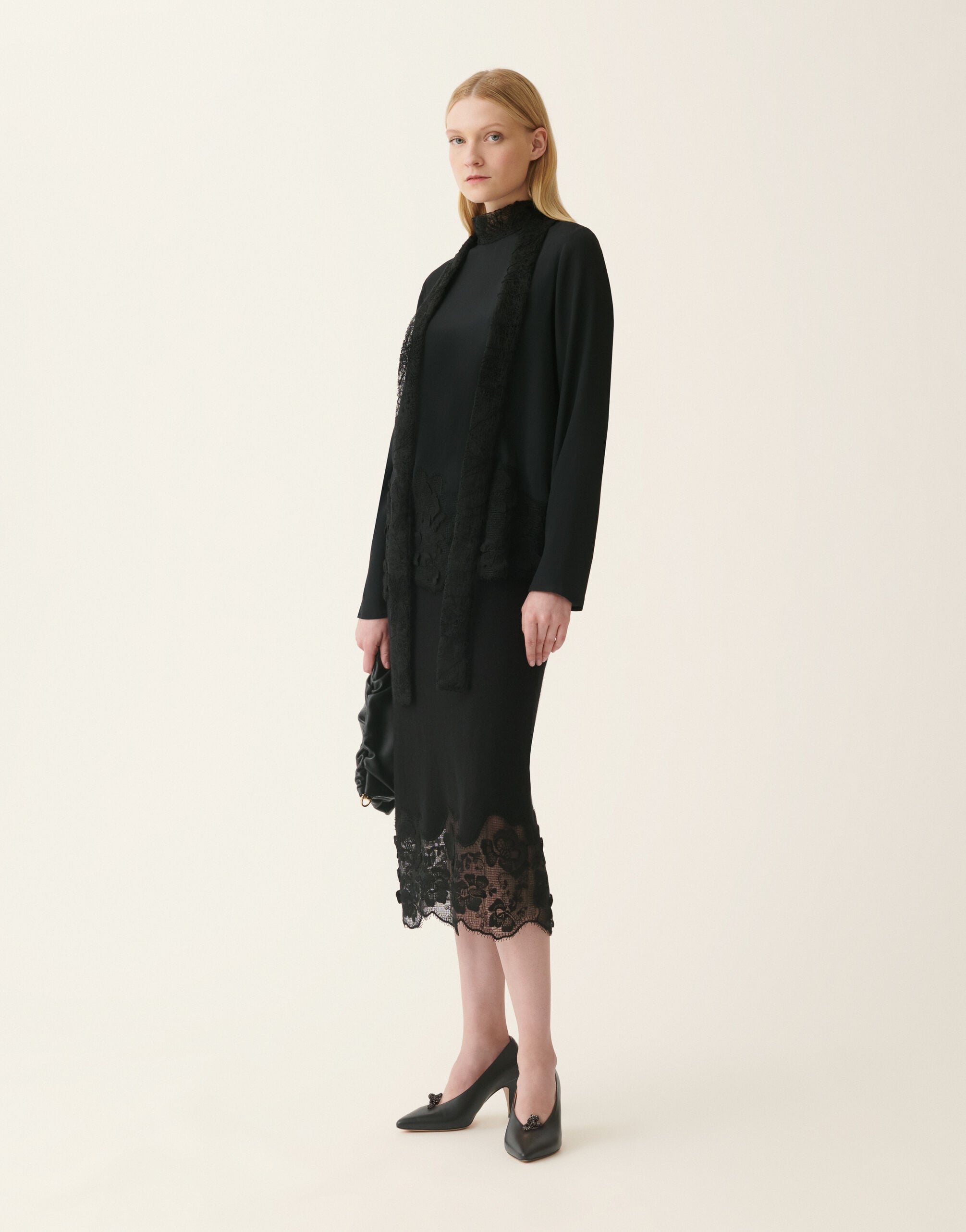 Platinum and lace pencil skirt, black Fabiana Filippi Platinum and lace pencil skirt, black Black GND226F765M4460000