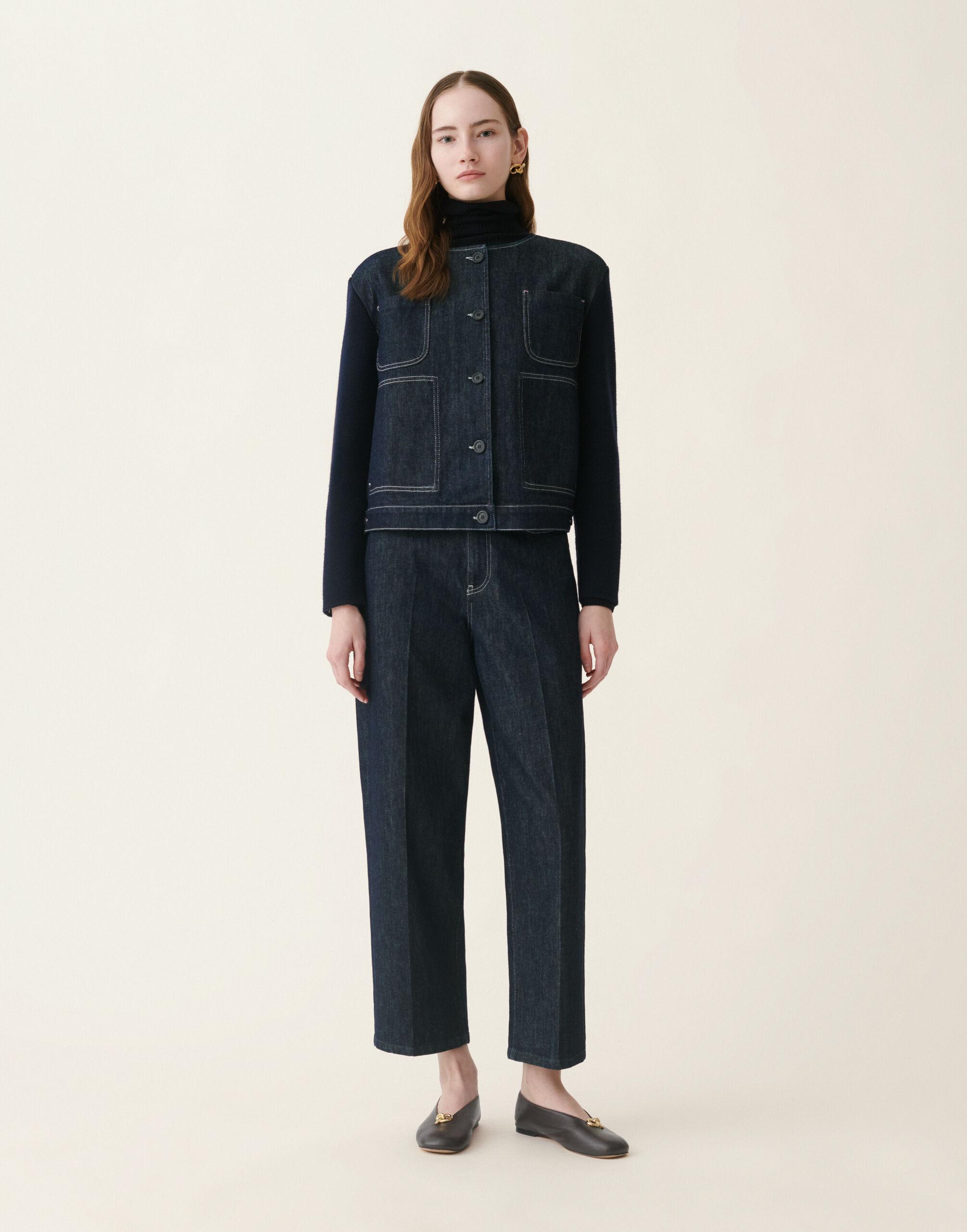 Fabiana Filippi Blouson en denim et maille, bleu nuit Bleu nuit GCD216F160M3580000