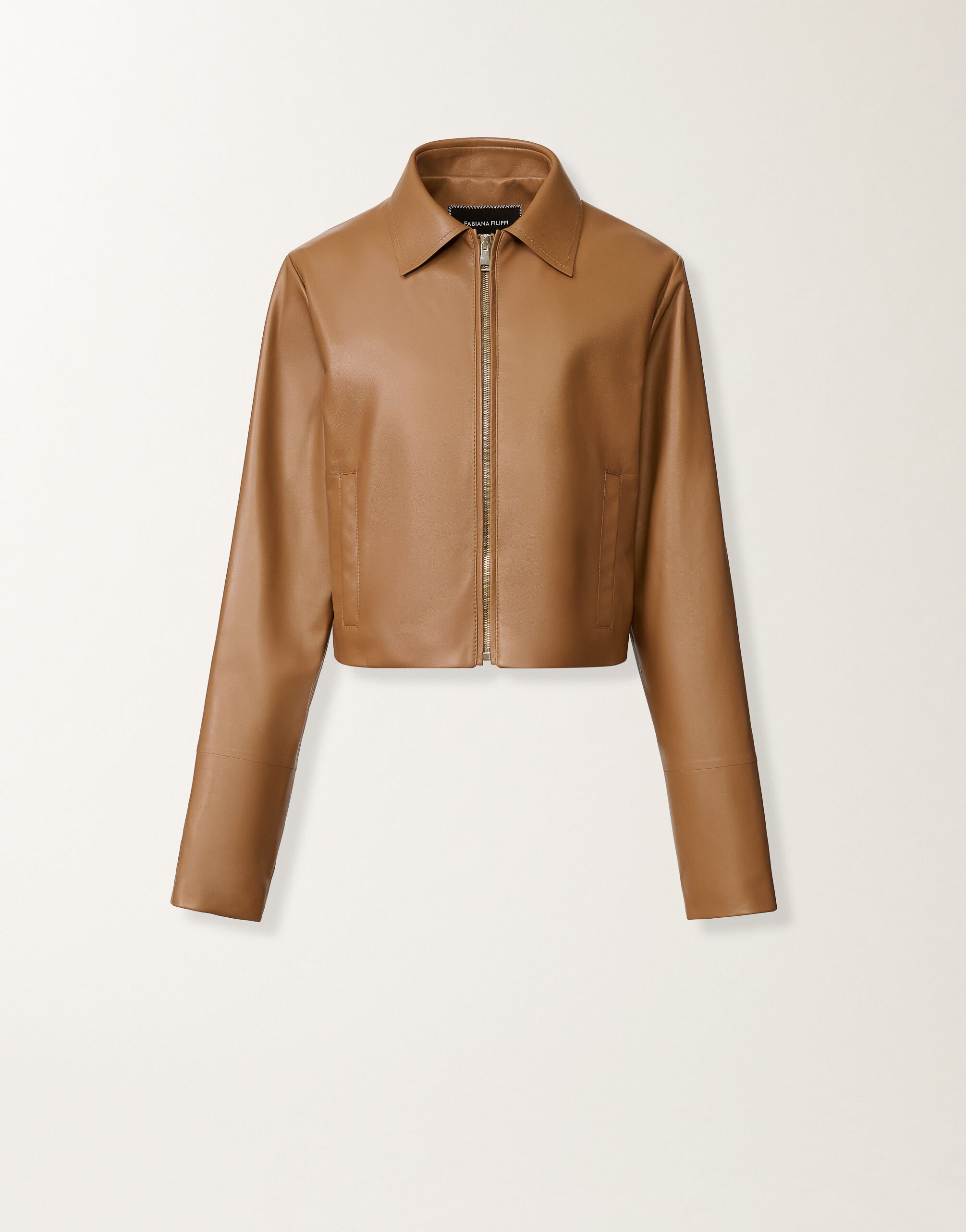 Fabiana Filippi Boxy jacket in lissé nappa, wicker Wicker PLD266F208L7980000