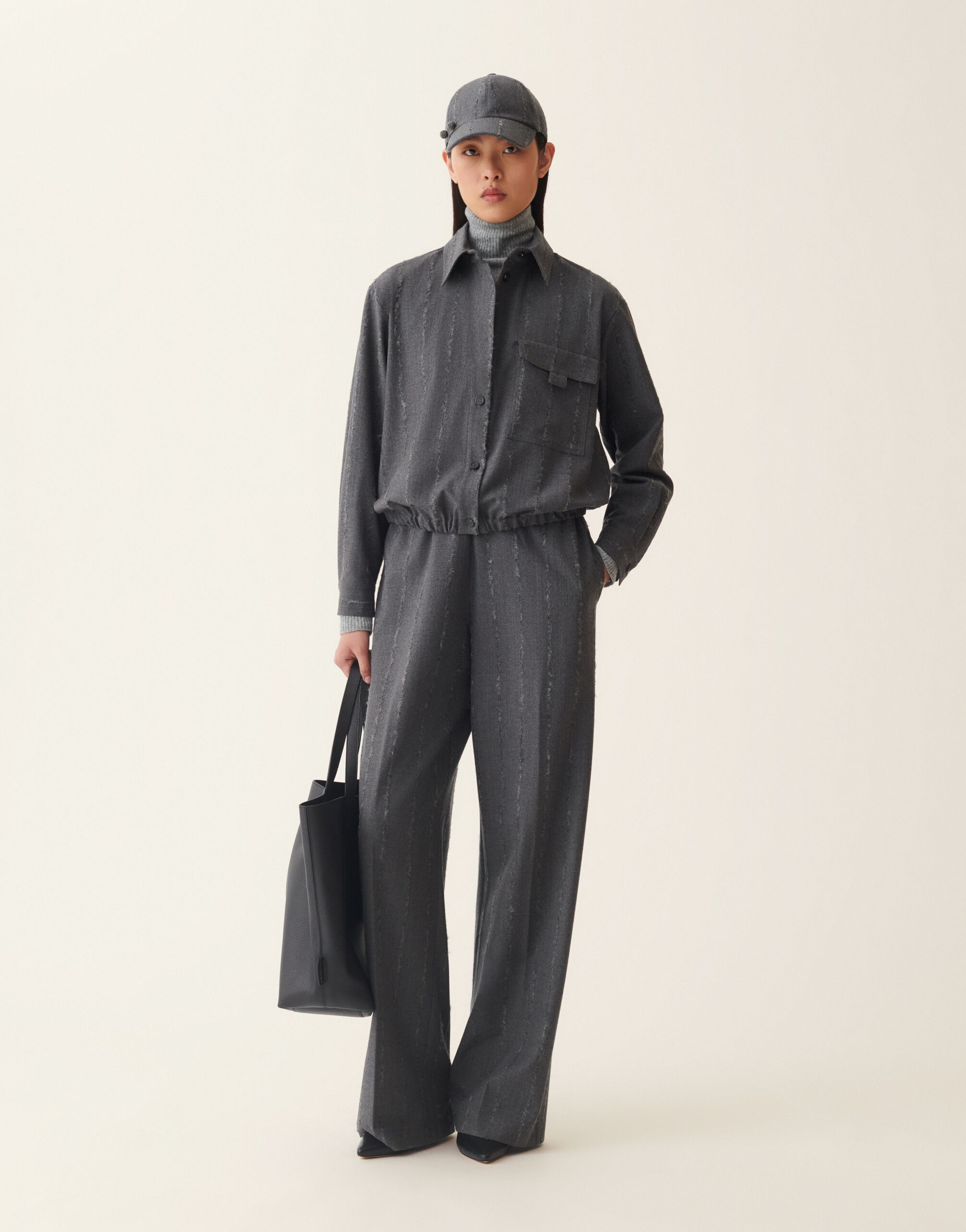 Fabiana Filippi Pinstriped flannel bomber-style shirt, charcoal Charcoal CAD226F704M4130000