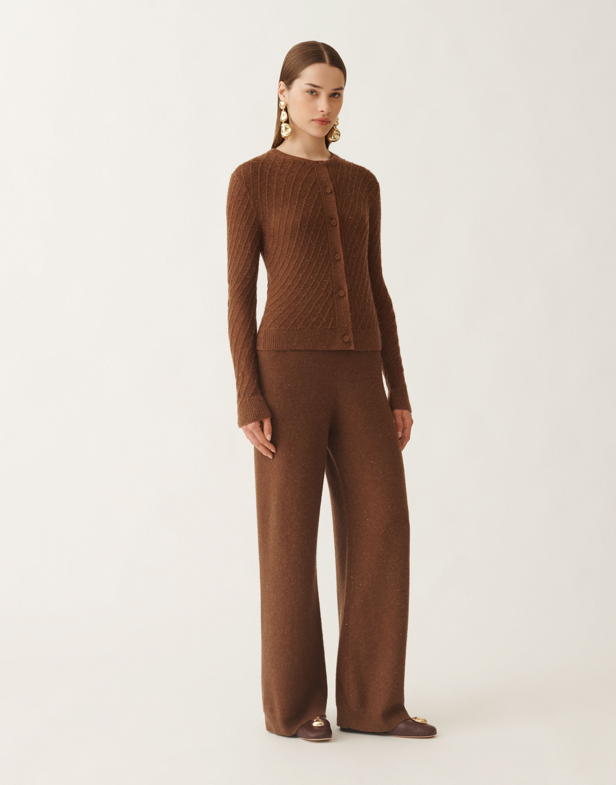 Wool and silk sweater with sequins, mahogany for Women | Fabiana