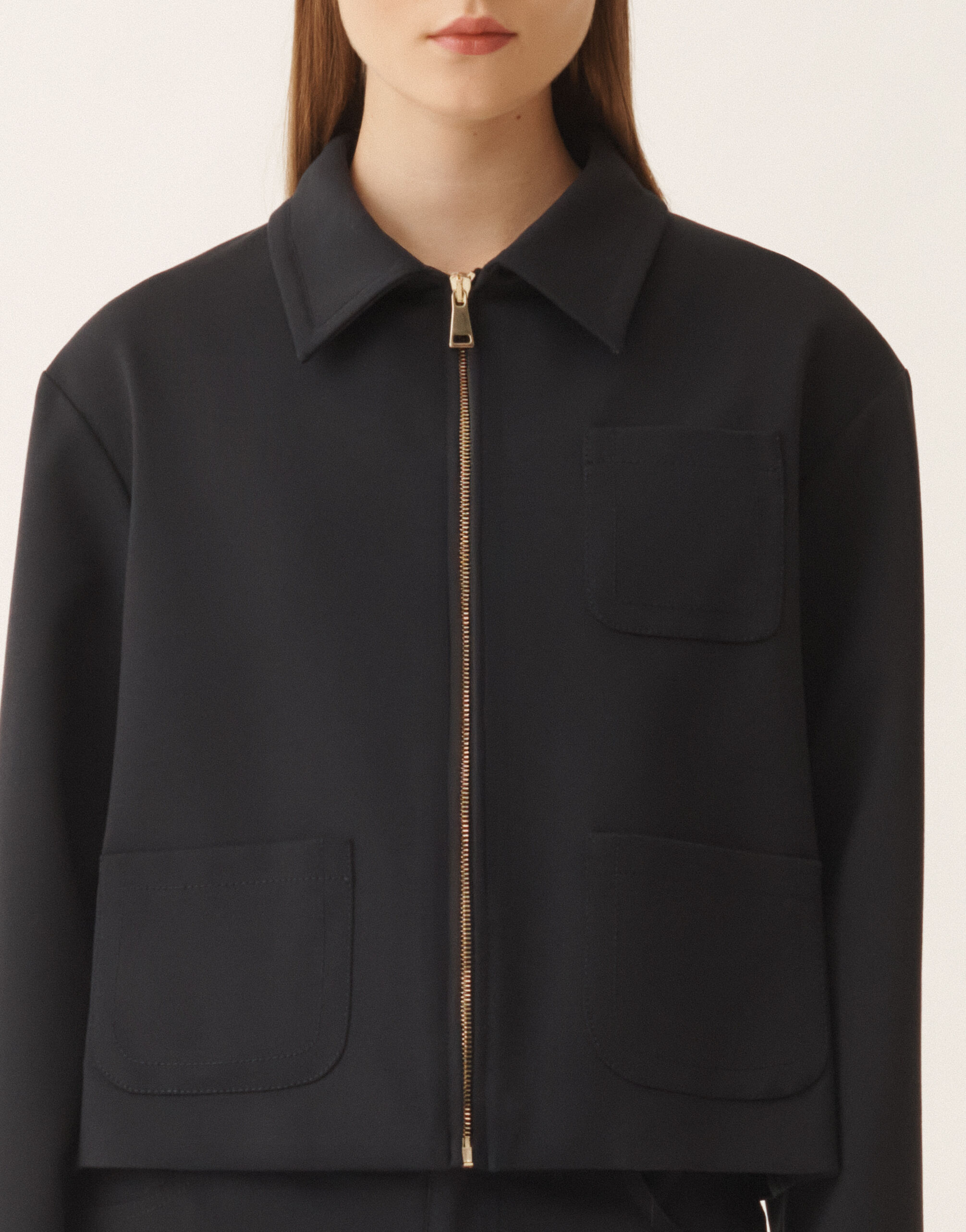 Boxy jacket in midnight blue Milano stitch jersey for Women