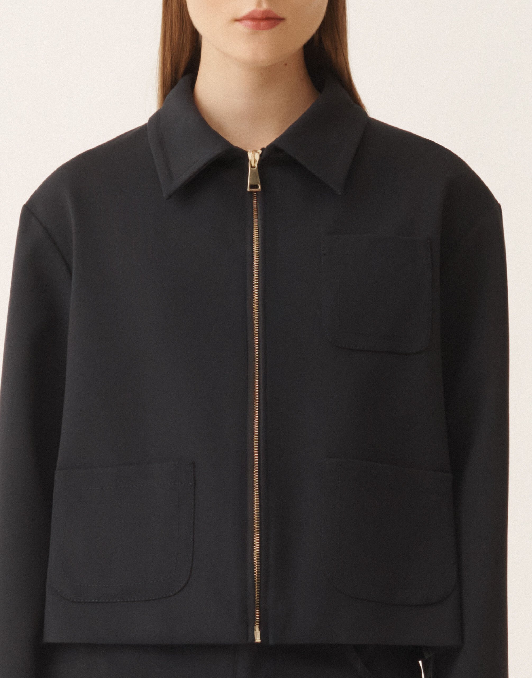 Fabiana Filippi Boxy jacket in midnight blue Milano stitch jersey Blue GCD266F208L7470000