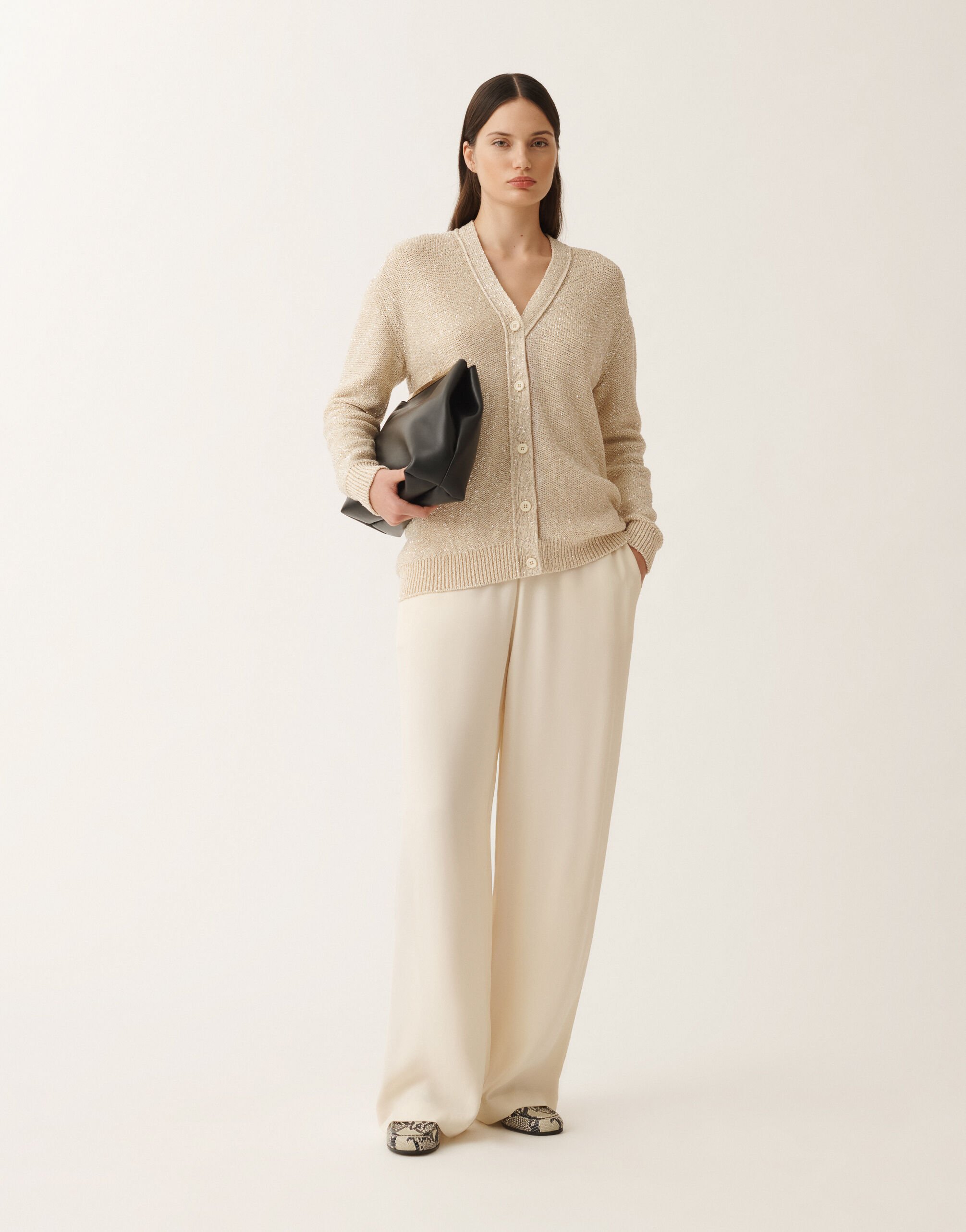 Fabiana Filippi Cotton knitted cardigan with sequins, vanilla VANILLA MAD275F555L3310000