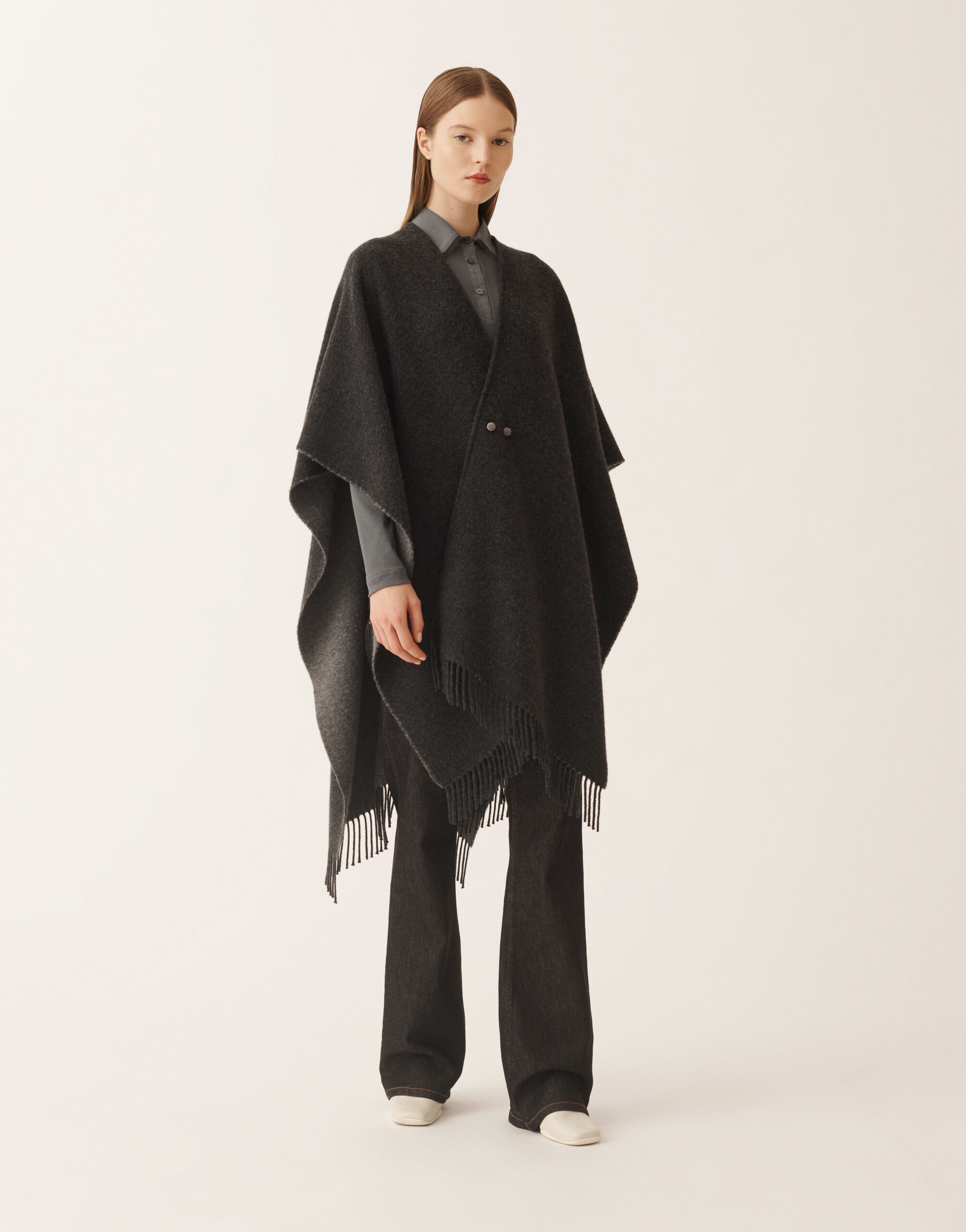 Fabiana Filippi Open wool and cashmere cape, slate and rock Grey SAD225A930L8470000