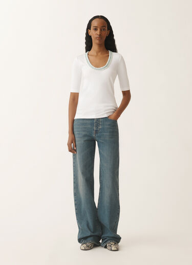 Fabiana Filippi Jersey T-shirt, optical white and aqua green WHITE/AQUAGREEN JED275F151L4540000