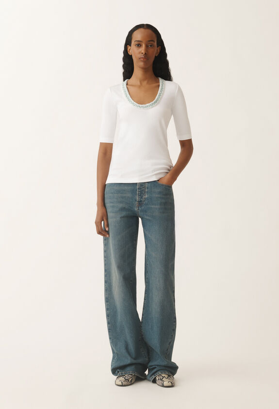 Fabiana Filippi T-shirt en jersey, blanc optique et vert d’eau BLANC/VERT EAU JED275F151L4540000