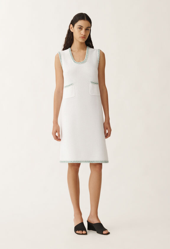 Fabiana Filippi Organic cotton knit dress, optical white and aqua green WHITE/AQUAGREEN ABD275F637L3810000