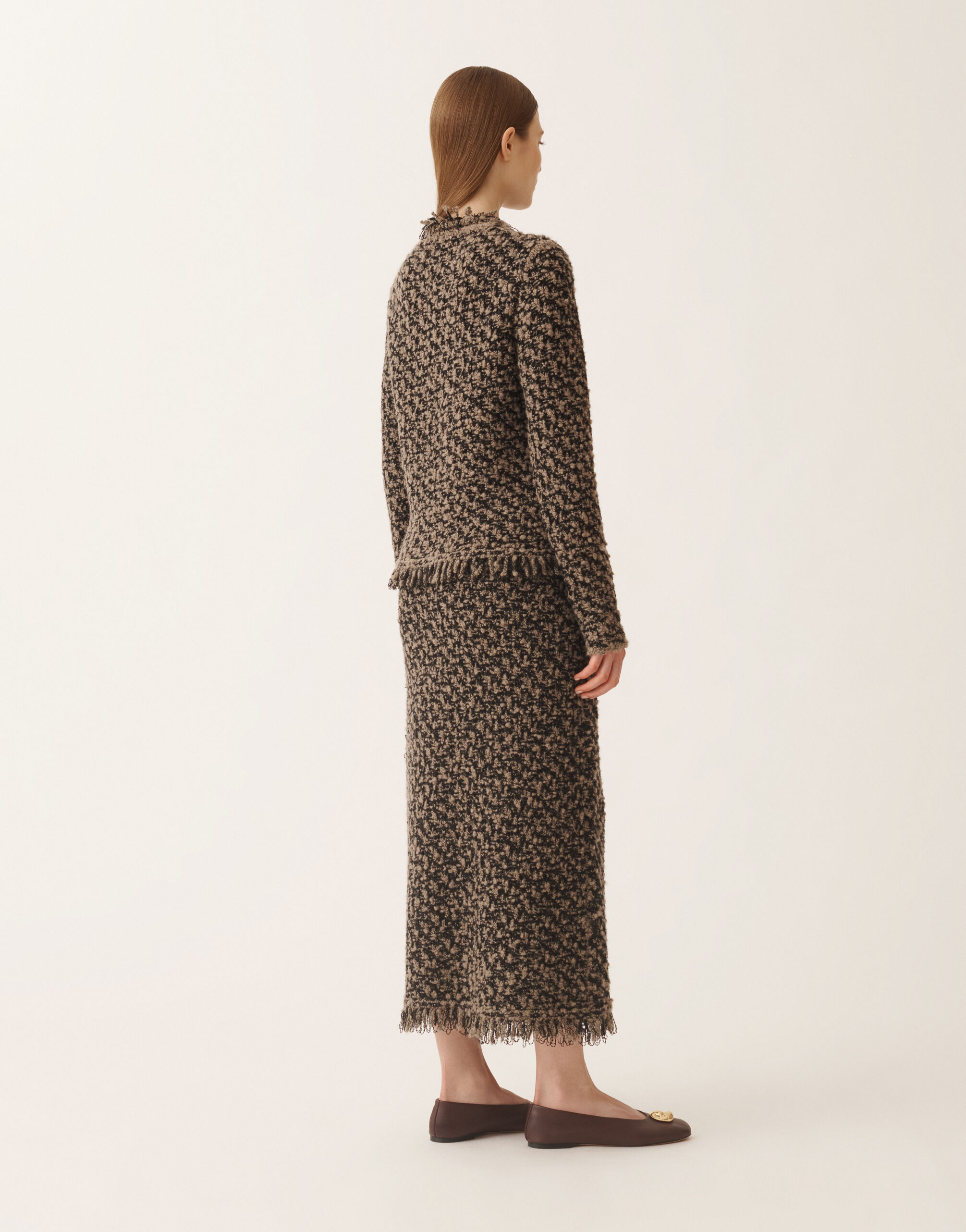 Jacket in tweed and sequins, mud and black for Women