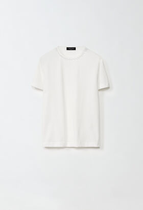 Fabiana Filippi Jersey T-shirt with embroidery on the neck, white GREY TPD214F403I0560000
