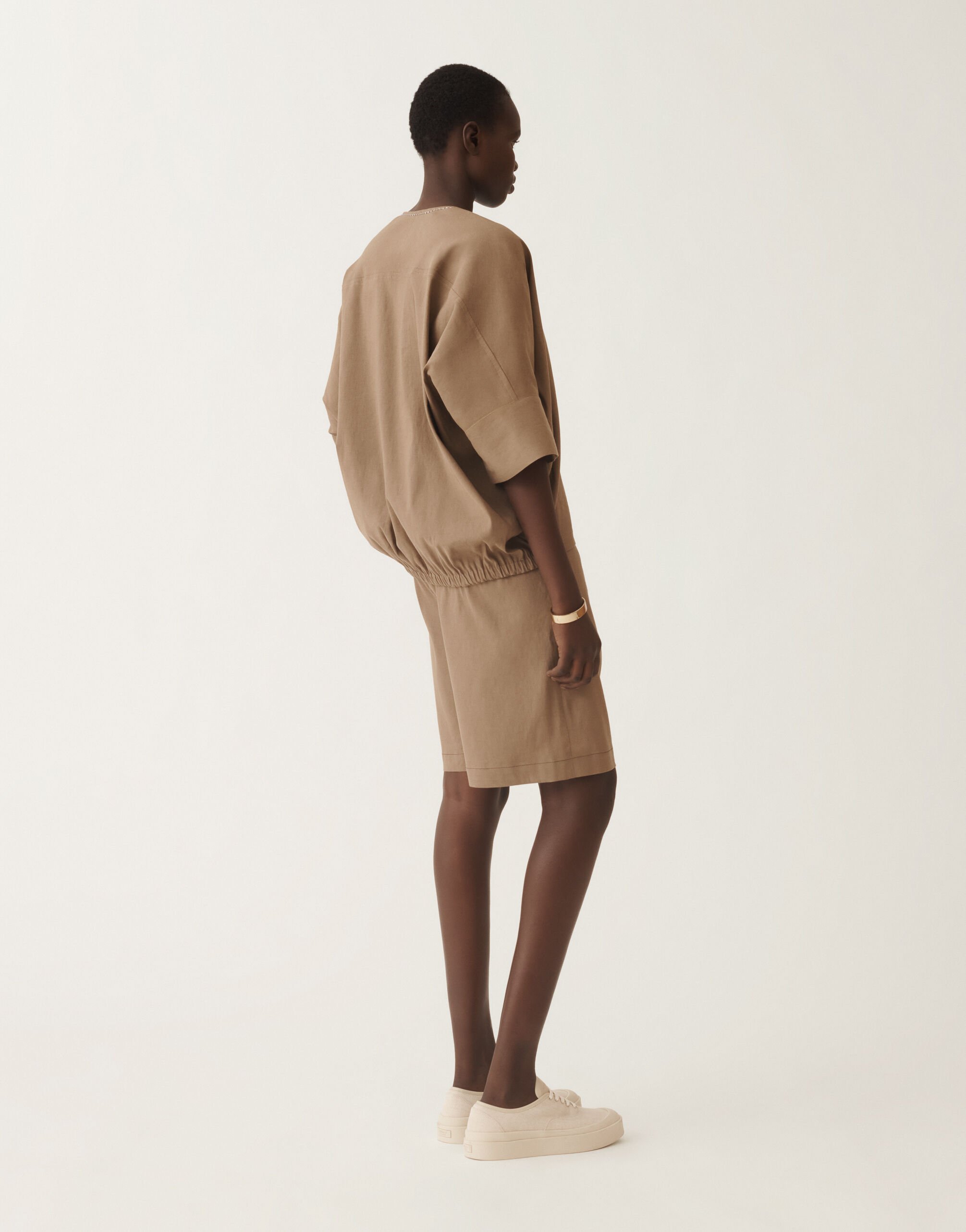Fabiana Filippi Stretch viscose and linen top, taupe TAUPE TPDC02F361H5500000