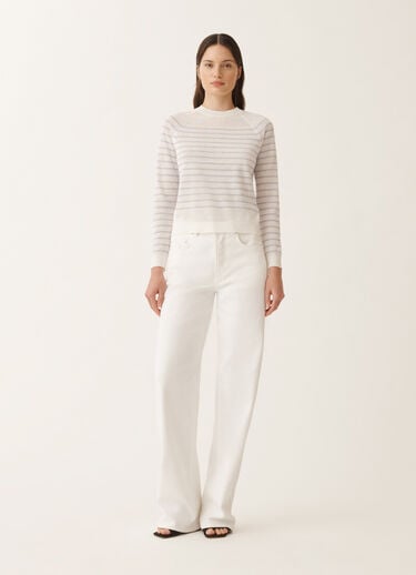 Fabiana Filippi Linen striped sweater, white and mauve WHITE/LAVENDER MAD275F031L3420000
