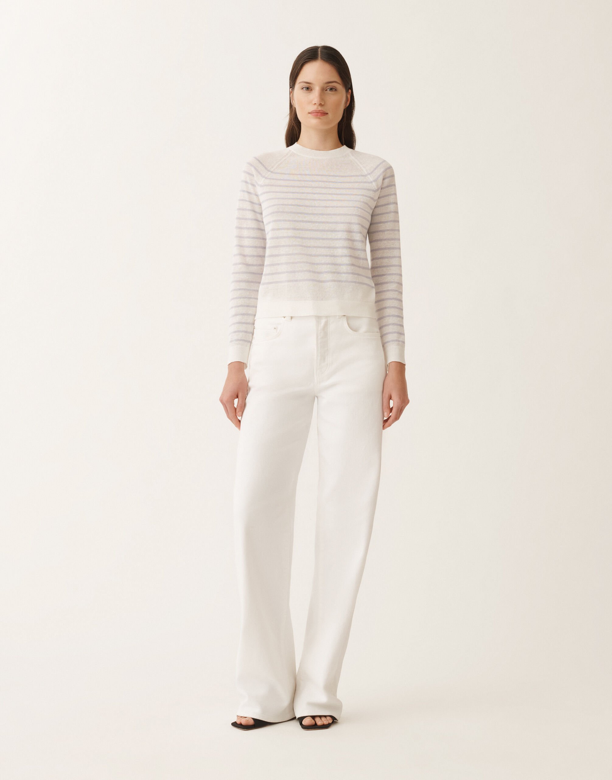 Fabiana Filippi Linen striped sweater, white and mauve WHITE/LAVENDER MAD275F031L3420000