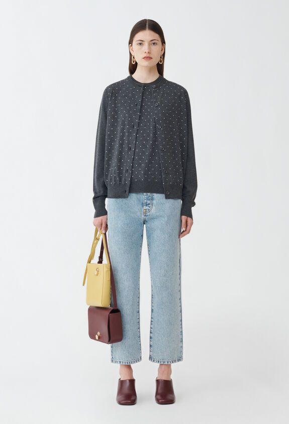 Fabiana Filippi Cardigan aus Merinowolle mit Stickerei, Anthrazit GRAU MAD214F377I9310000