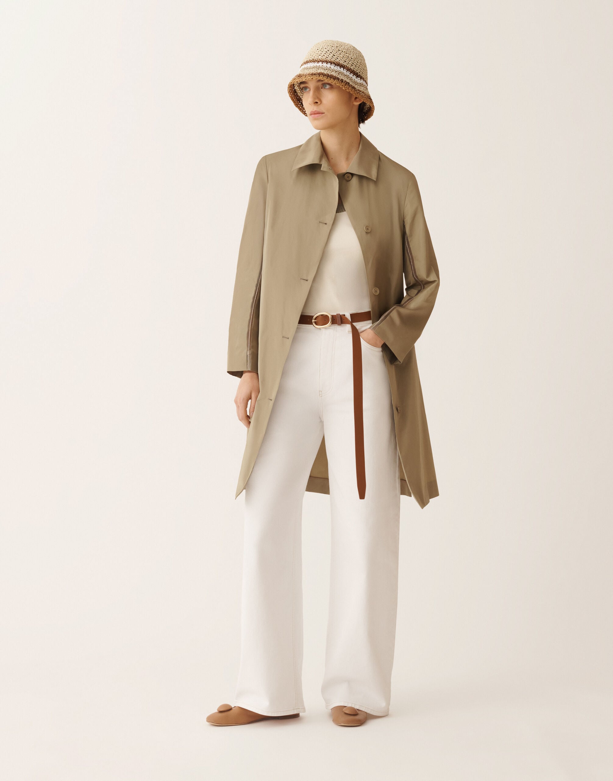 Technical taffeta overcoat, khaki for Women | Fabiana Filippi®