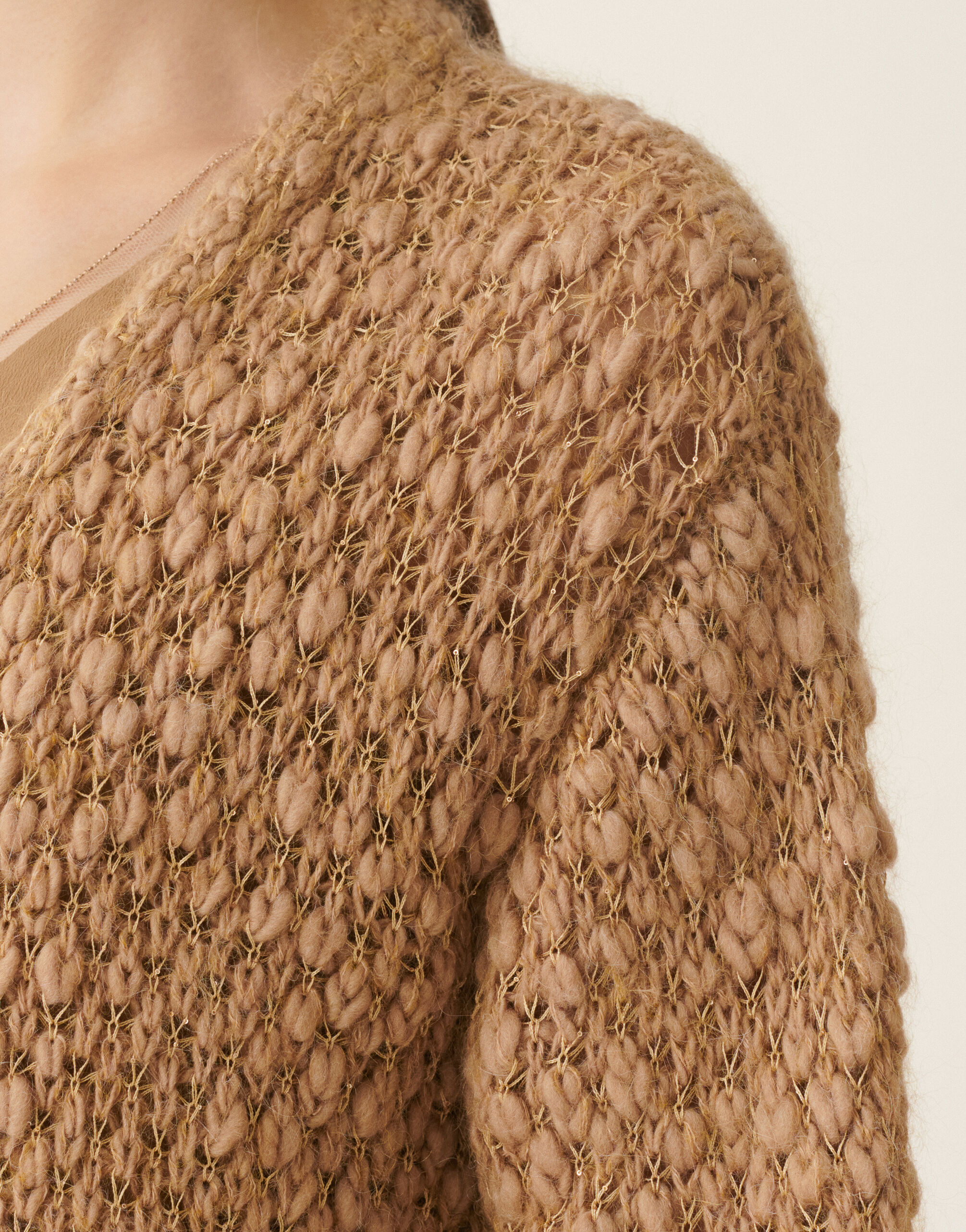Fabiana Filippi Bouclé and micro-sequin cardigan, rattan Rattan MAD226F481M3690000