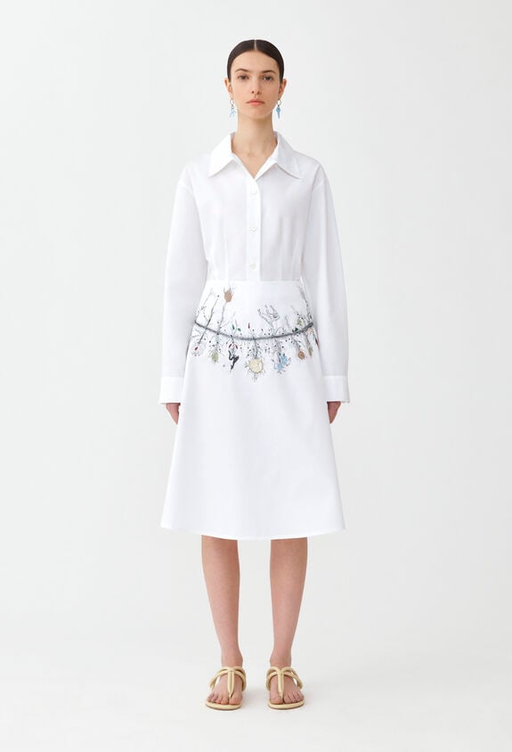 Fabiana Filippi COMPACT POPLIN GODET SKIRT WITH EMBROIDERY WHITE GND274F701H4720000