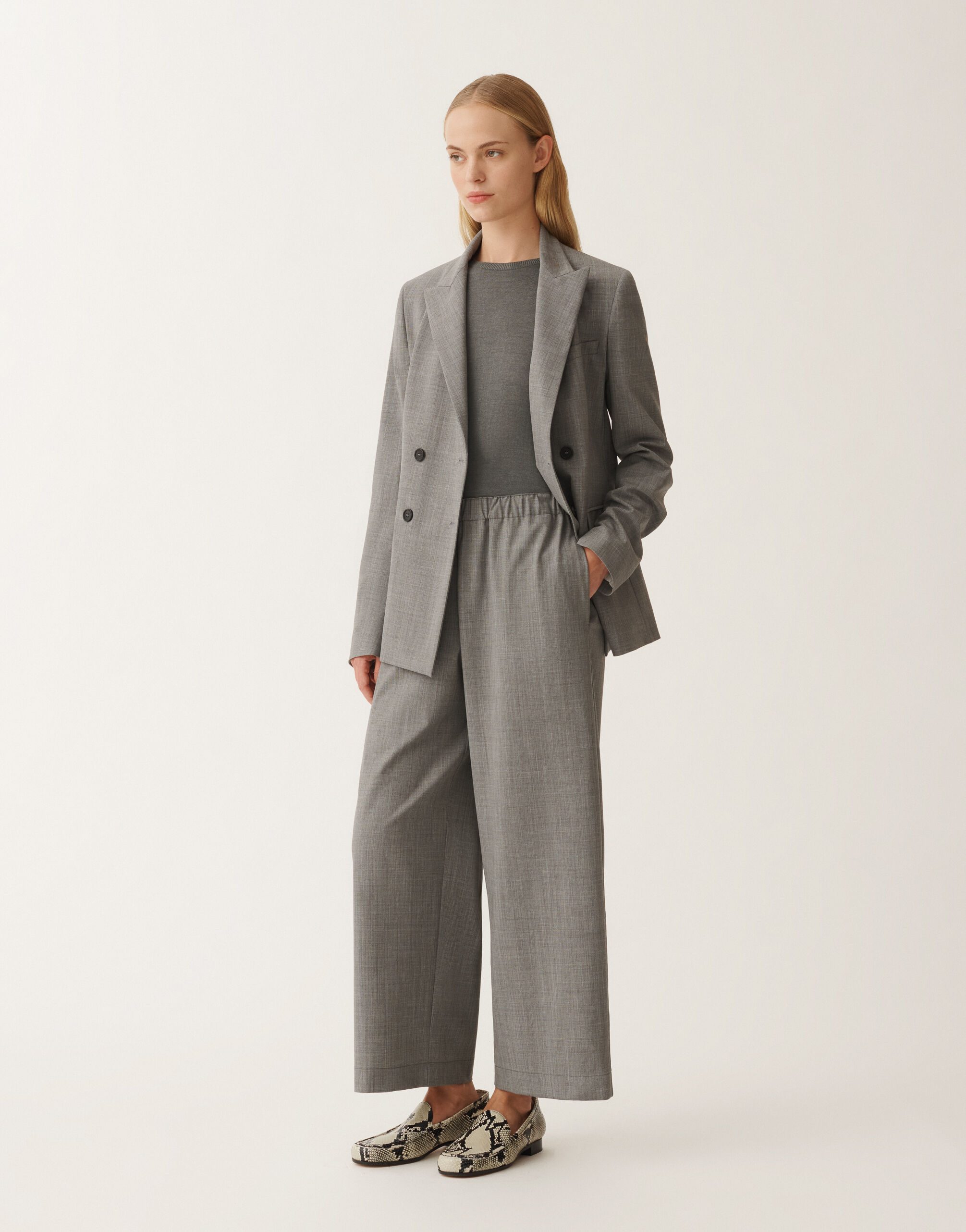Fabiana Filippi Cool wool double-breasted jacket, melange rock GREY GCD265F227L2960000