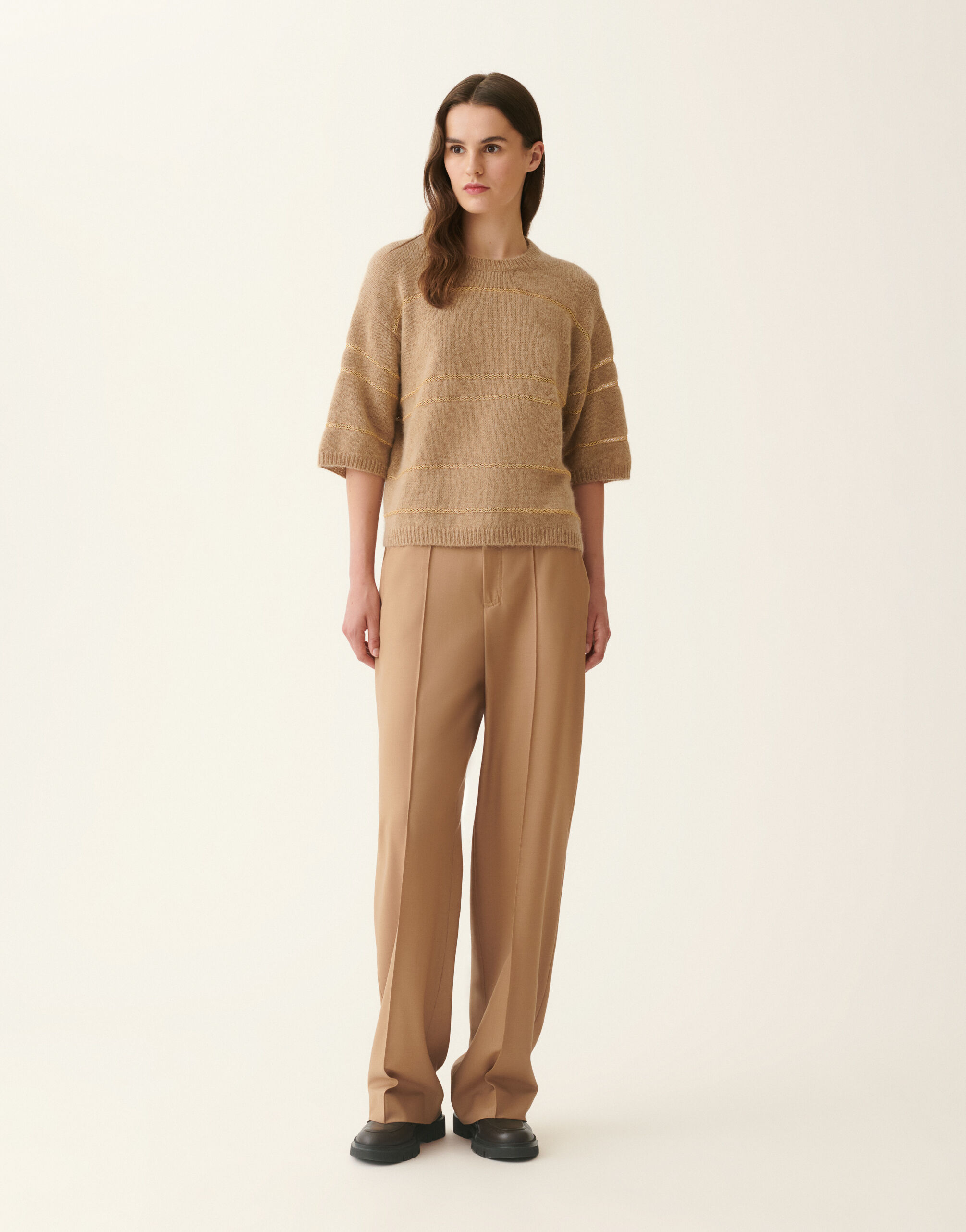 Striped Platinum and mohair sweater, beech Fabiana Filippi Striped Platinum and mohair sweater, beech Beech MAD226F388M4770000