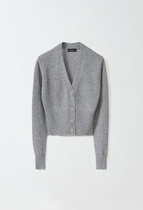 Fabiana Filippi Brushed cashmere cropped cardigan, melange rock WHITE MAD264F031N9000000
