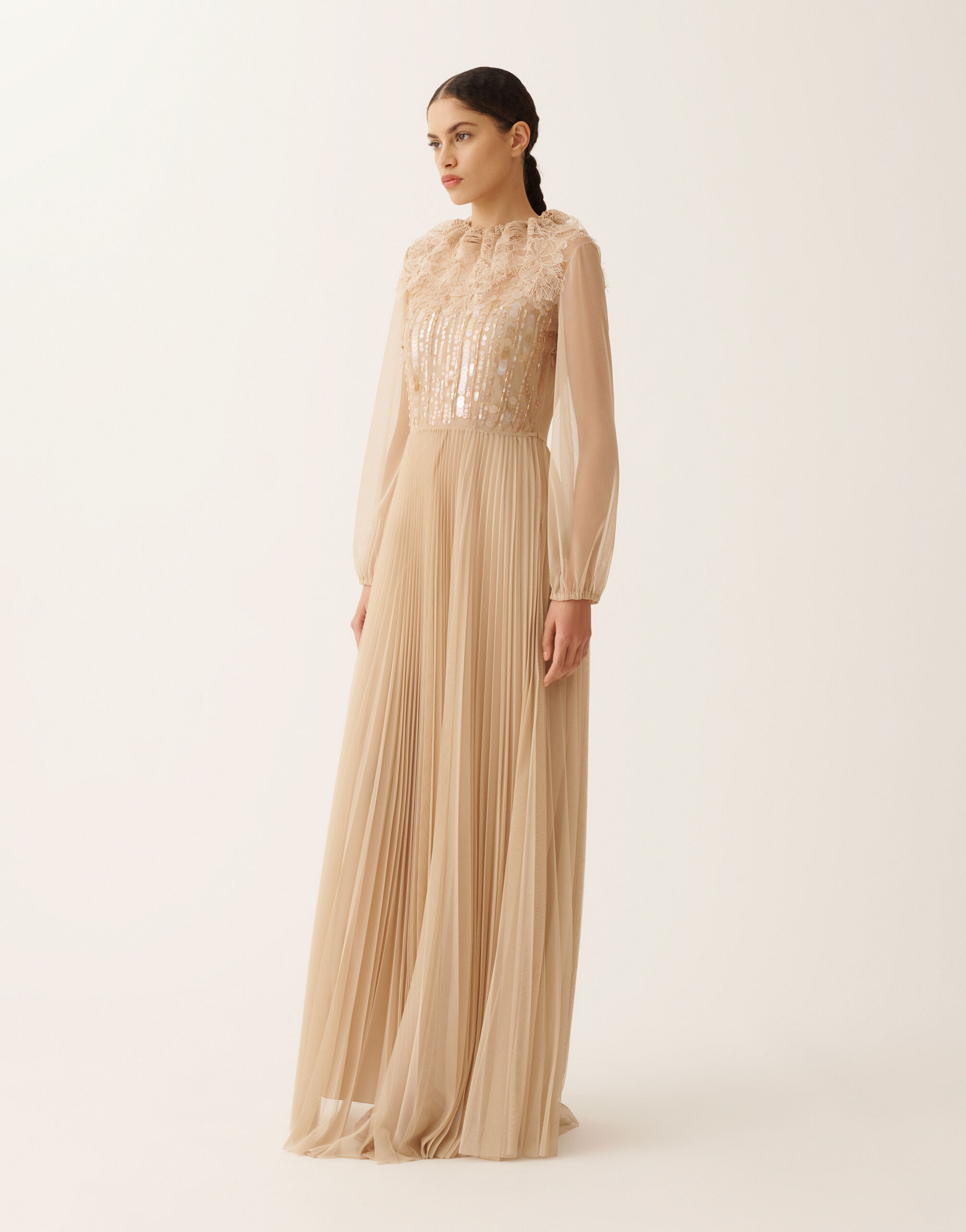 Pleated tulle dress, maple for Women | Fabiana Filippi®
