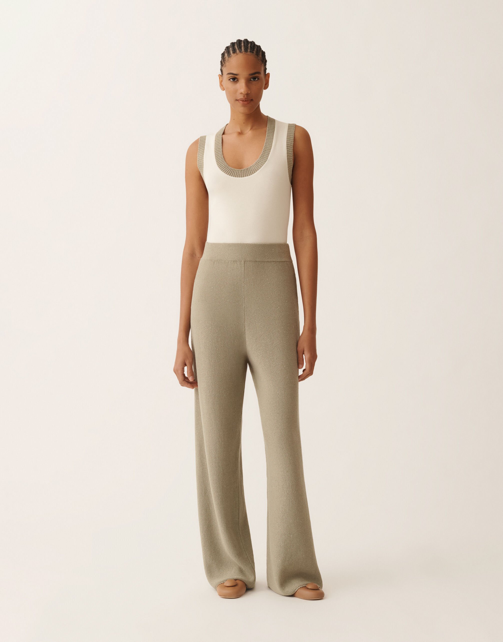 Fabiana Filippi Cotton and linen pants with sequins, khaki KHAKI PAD266F351D2730000