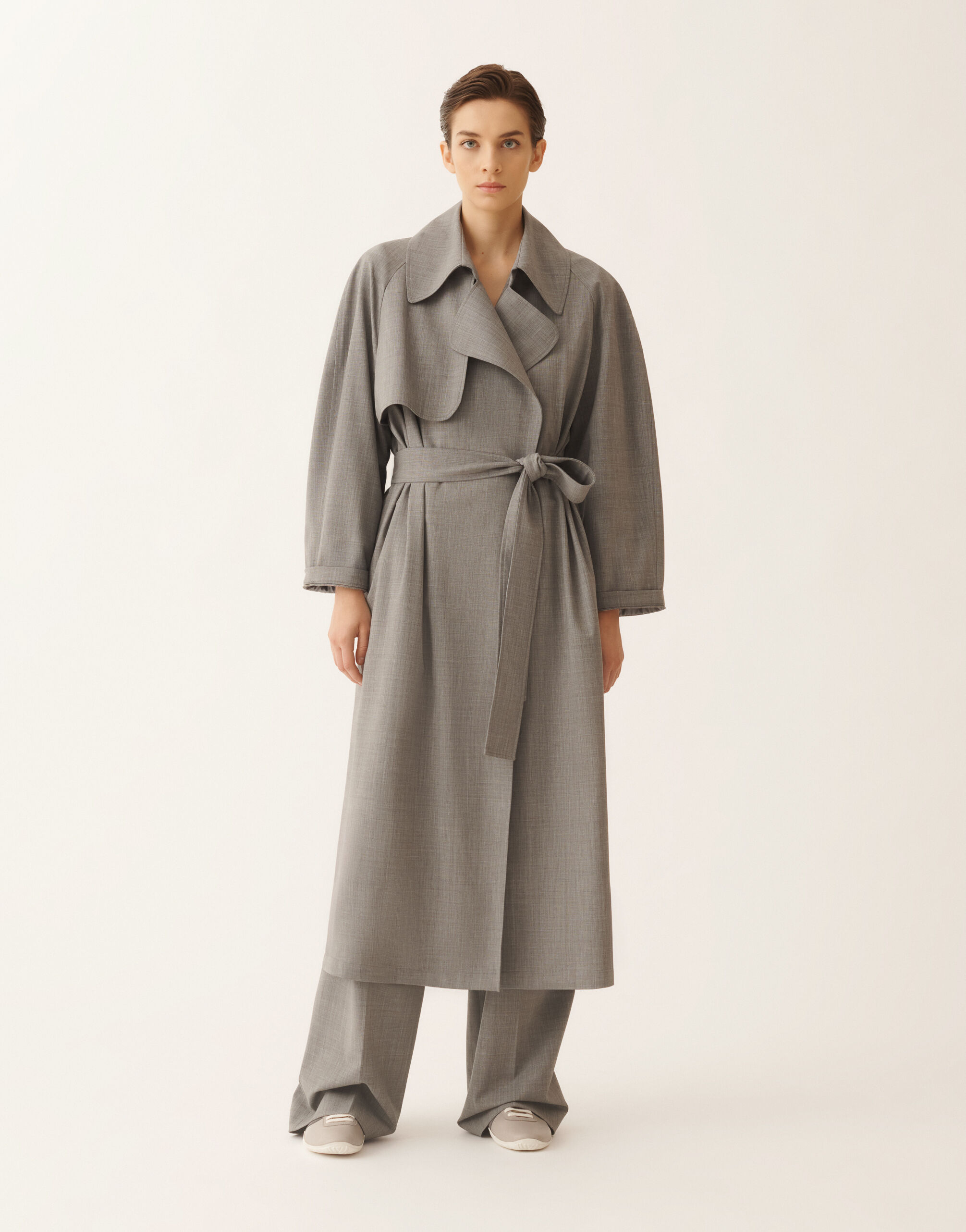 レディースTrench coat in lightweight bi-stretch wool, rock mélange