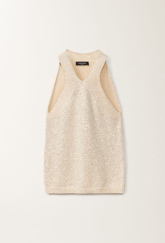 Fabiana Filippi Cotton knitted vest top with sequins, vanilla VANILLA MAD275F552L3310000