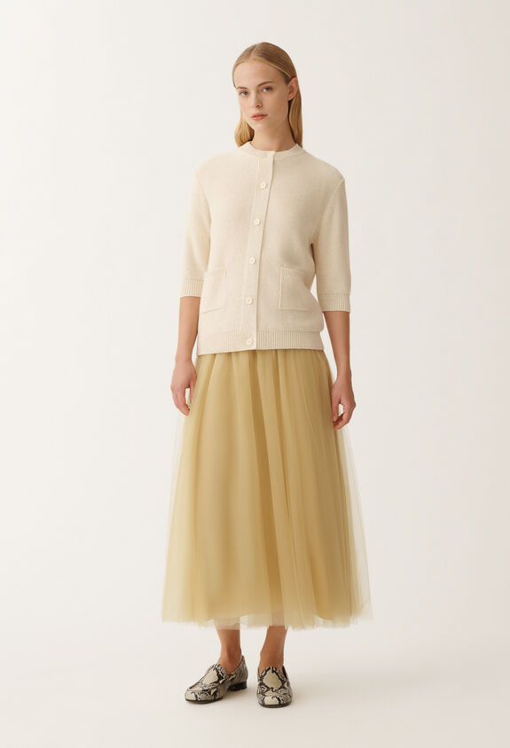 Fabiana Filippi Cardigan in cotone e lino con paillettes, vaniglia BIANCO MAD265F127D2730000
