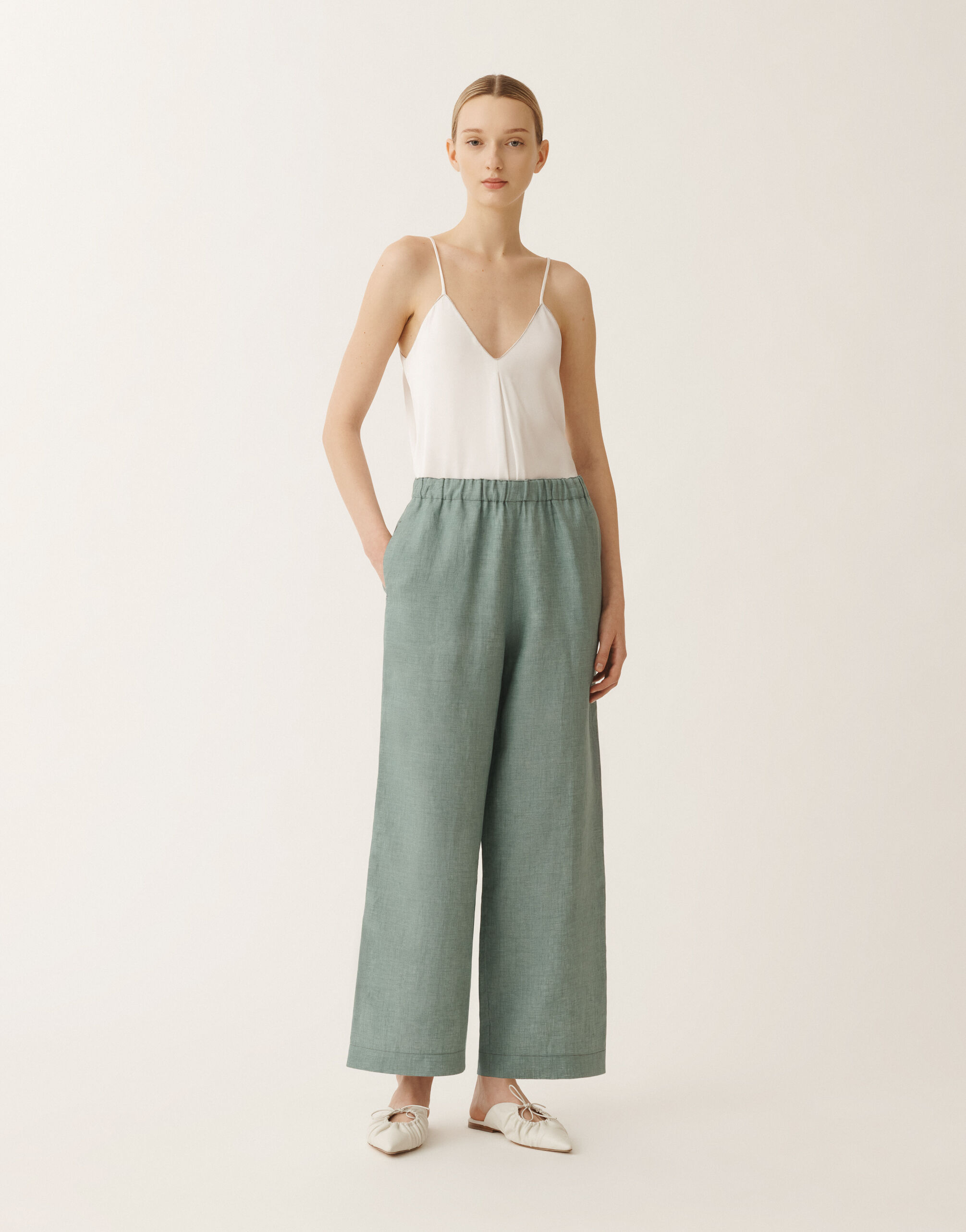 Fabiana Filippi Trevi linen canvas trousers, teal TURQUOISE PAD275F310D8350000