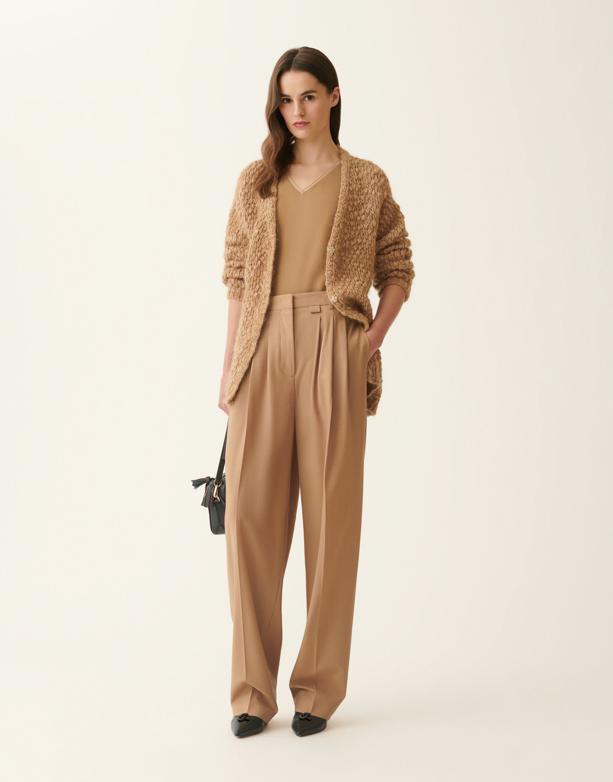 Fabiana Filippi Bouclé and micro-sequin cardigan, rattan Rattan MAD226F481M3690000