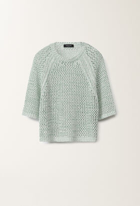 Fabiana Filippi Cotton mesh cape, white and aqua green SAND ABD275F625L2330000