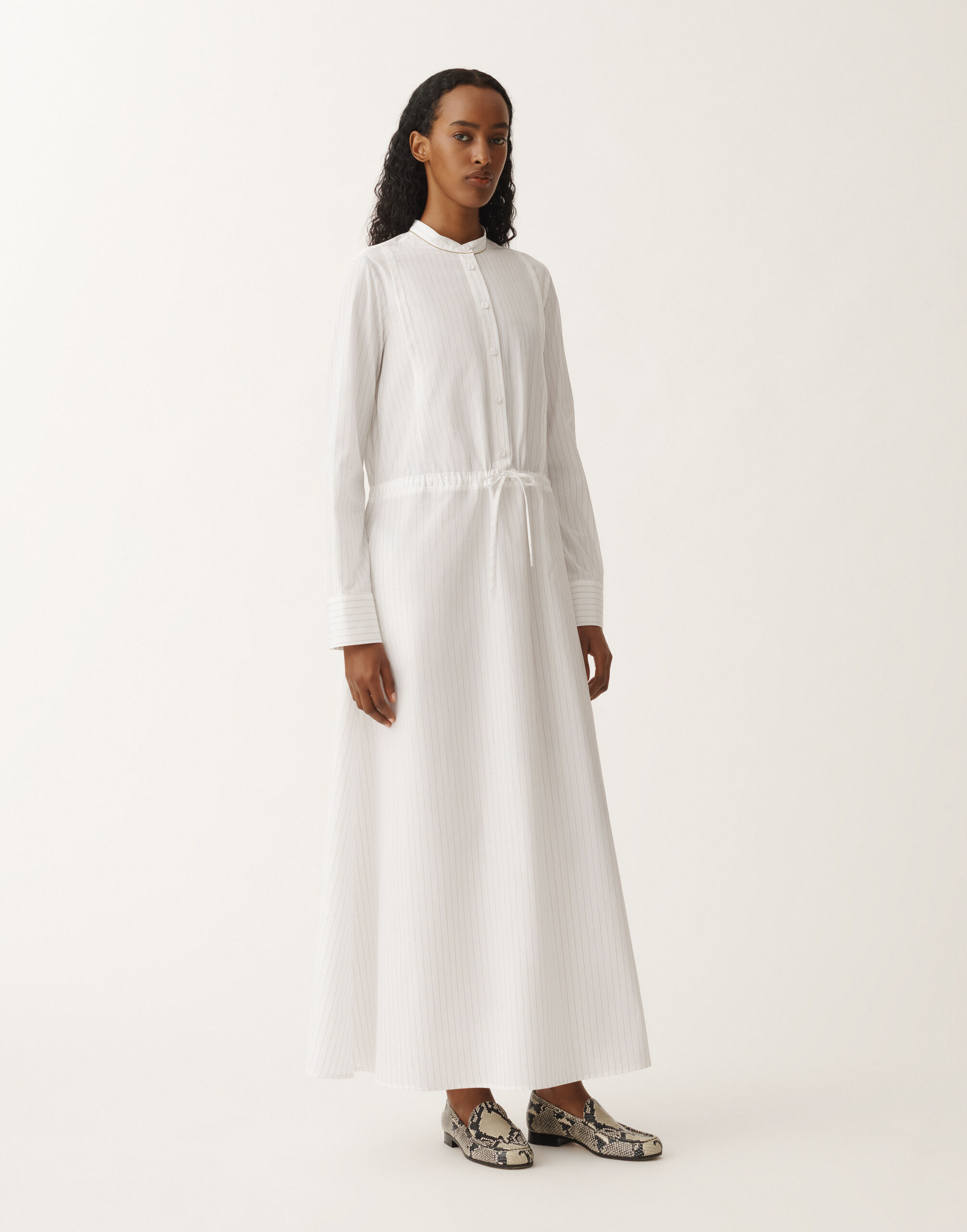 パーティードレス FABIANA FILIPPI ABD265F206D825 Dresses Striped poplin shirt Striped poplin shirt dress, optical white and aloe for Women