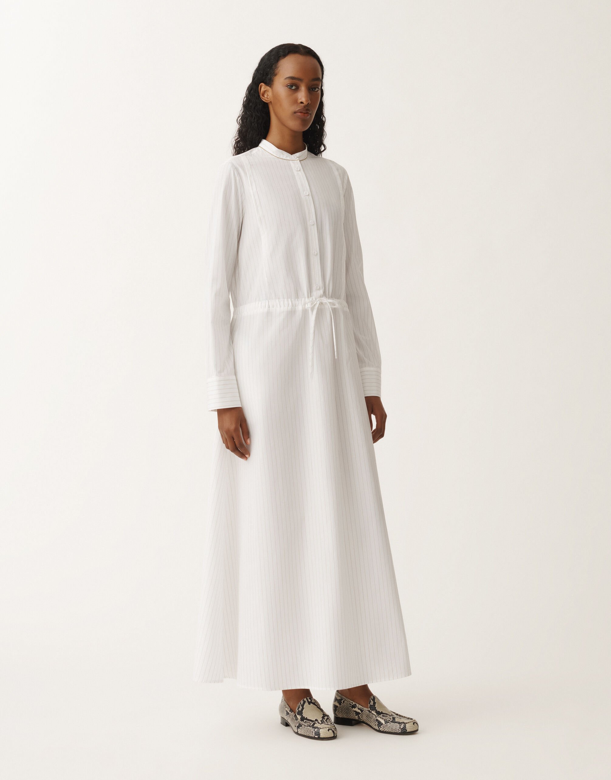 Fabiana Filippi Striped poplin shirt dress, optical white and aloe WHITE ABD265F206L2340000