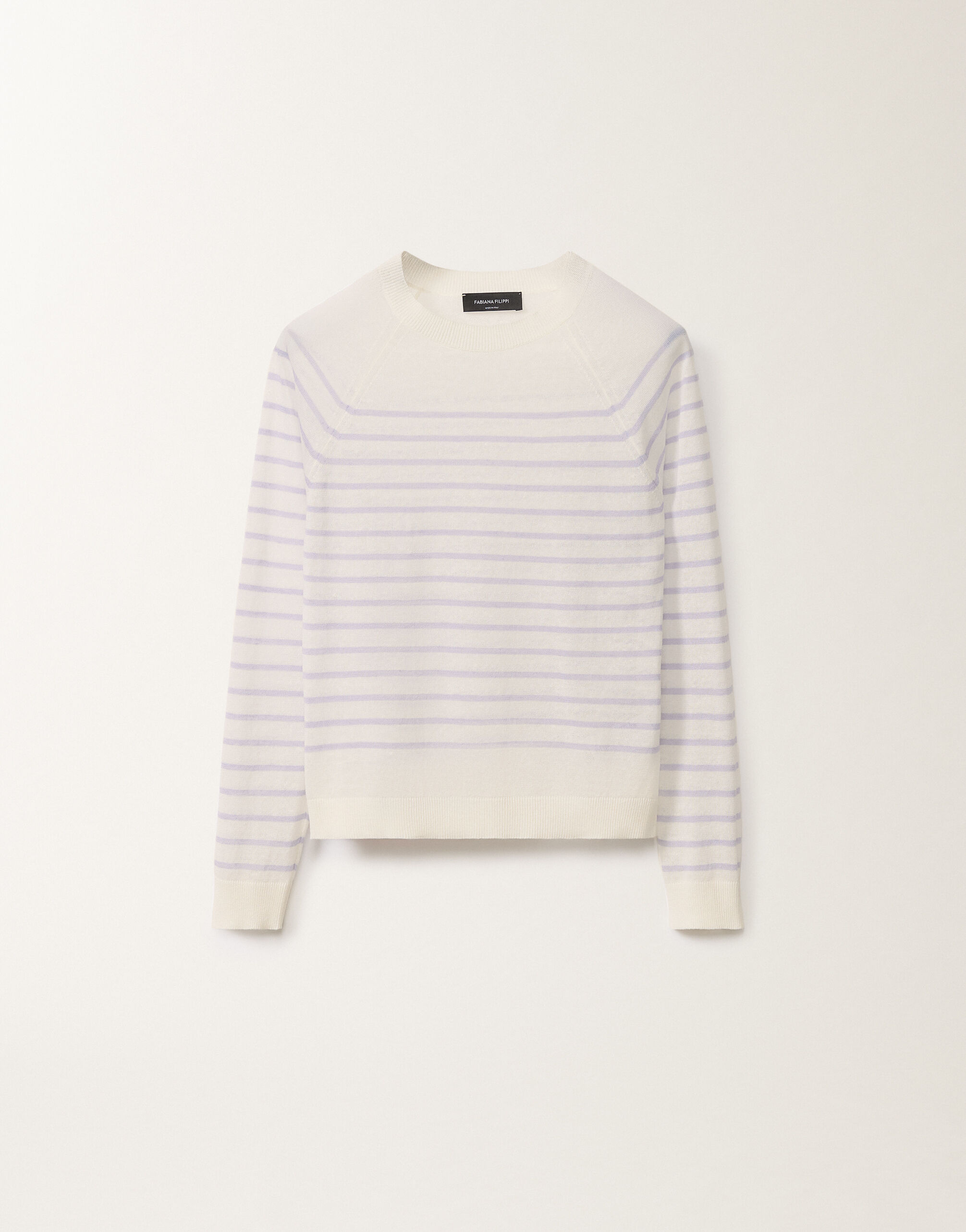 Fabiana Filippi Linen striped sweater, white and mauve WHITE/LAVENDER MAD275F031L3420000