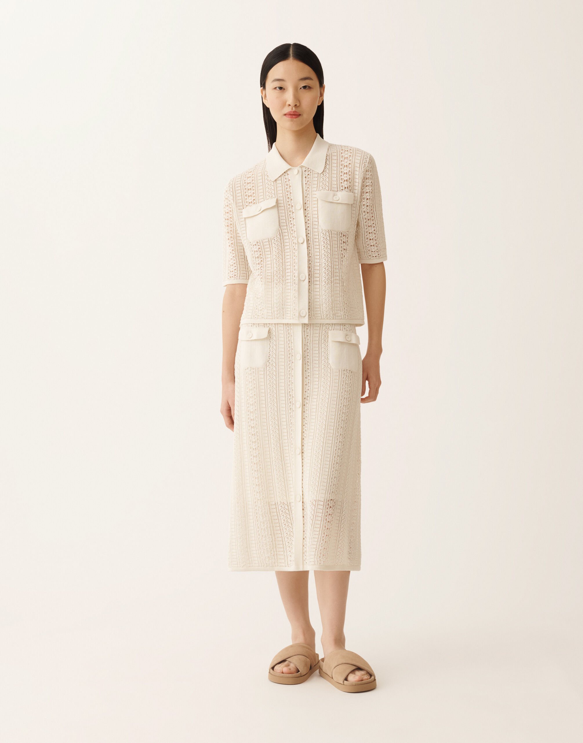 Polo in cotone organico con viscosa brillante, burro Fabiana Filippi Polo in cotone organico con viscosa brillante, burro BURRO MAD276F479M1320000