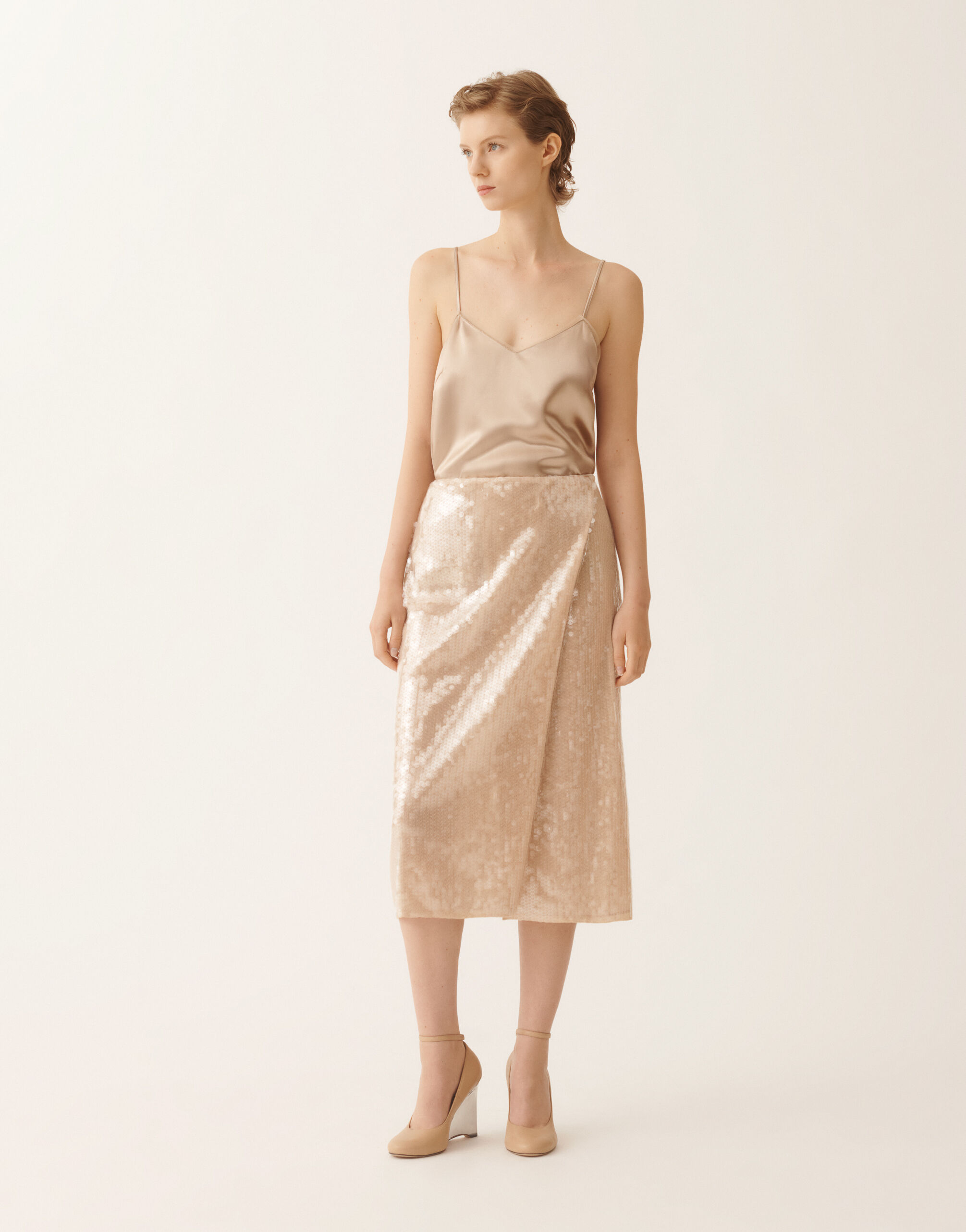 Pencil skirt with water-effect sequins, nude for Women | Fabiana