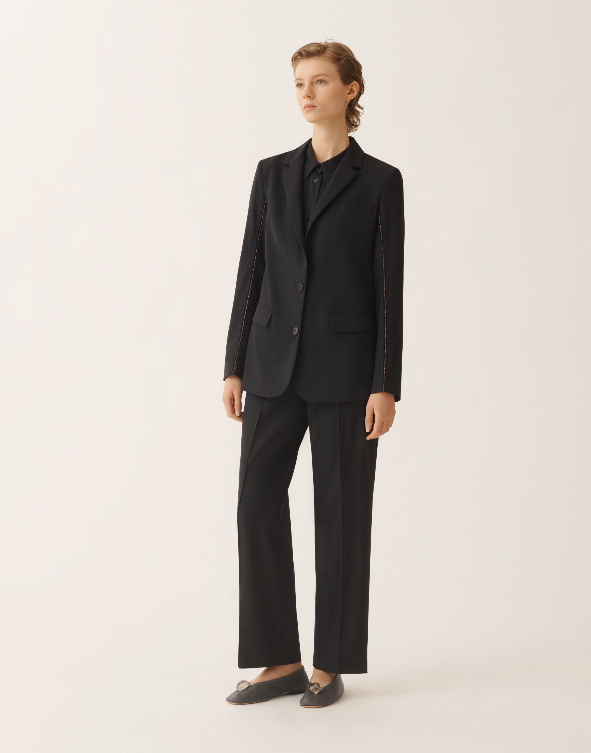 Oversized jacket in night blue bistretch lightweight wool for