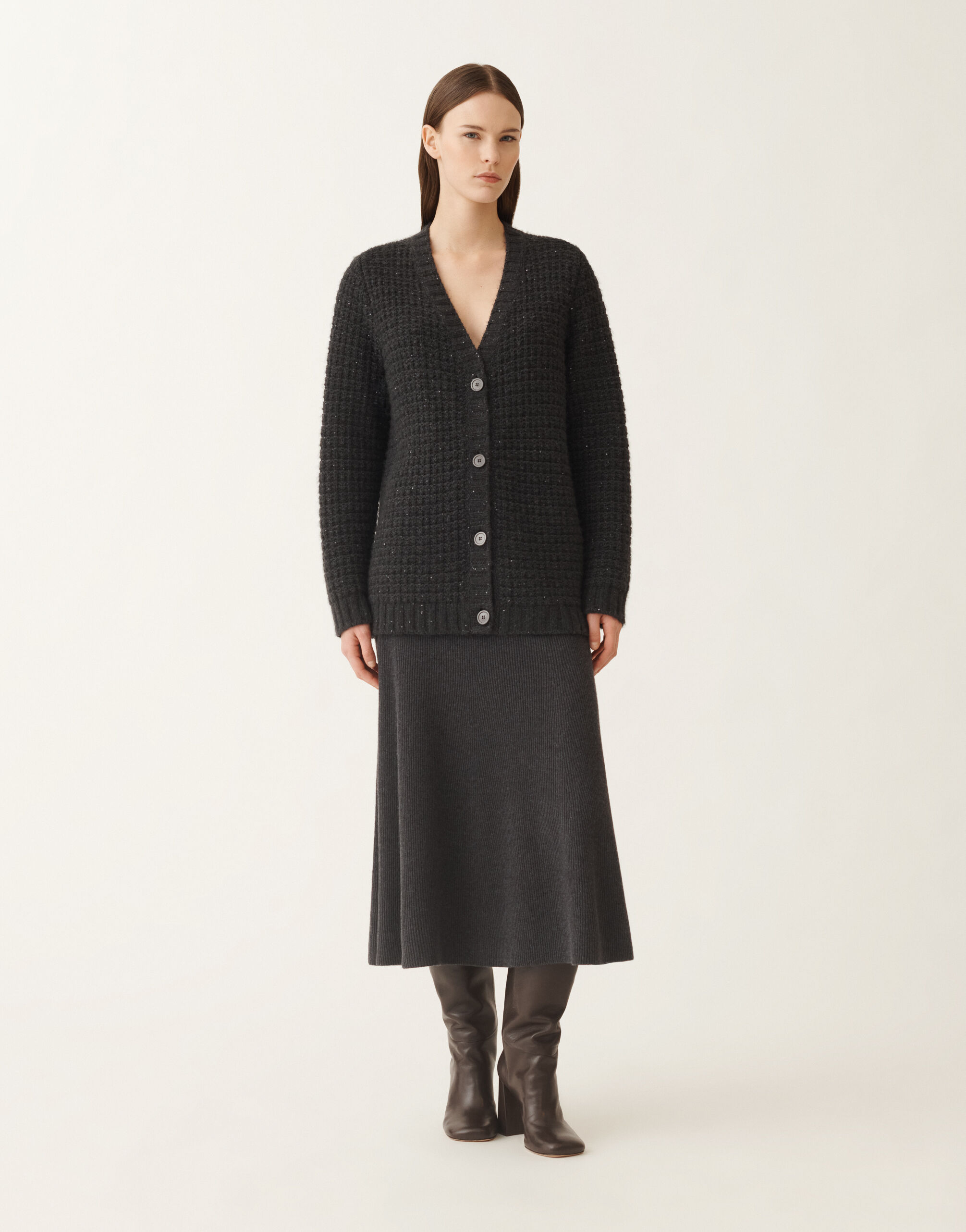 Fabiana Filippi Platinum cardigan with sequins, slate Grey MAD225F540L6170000
