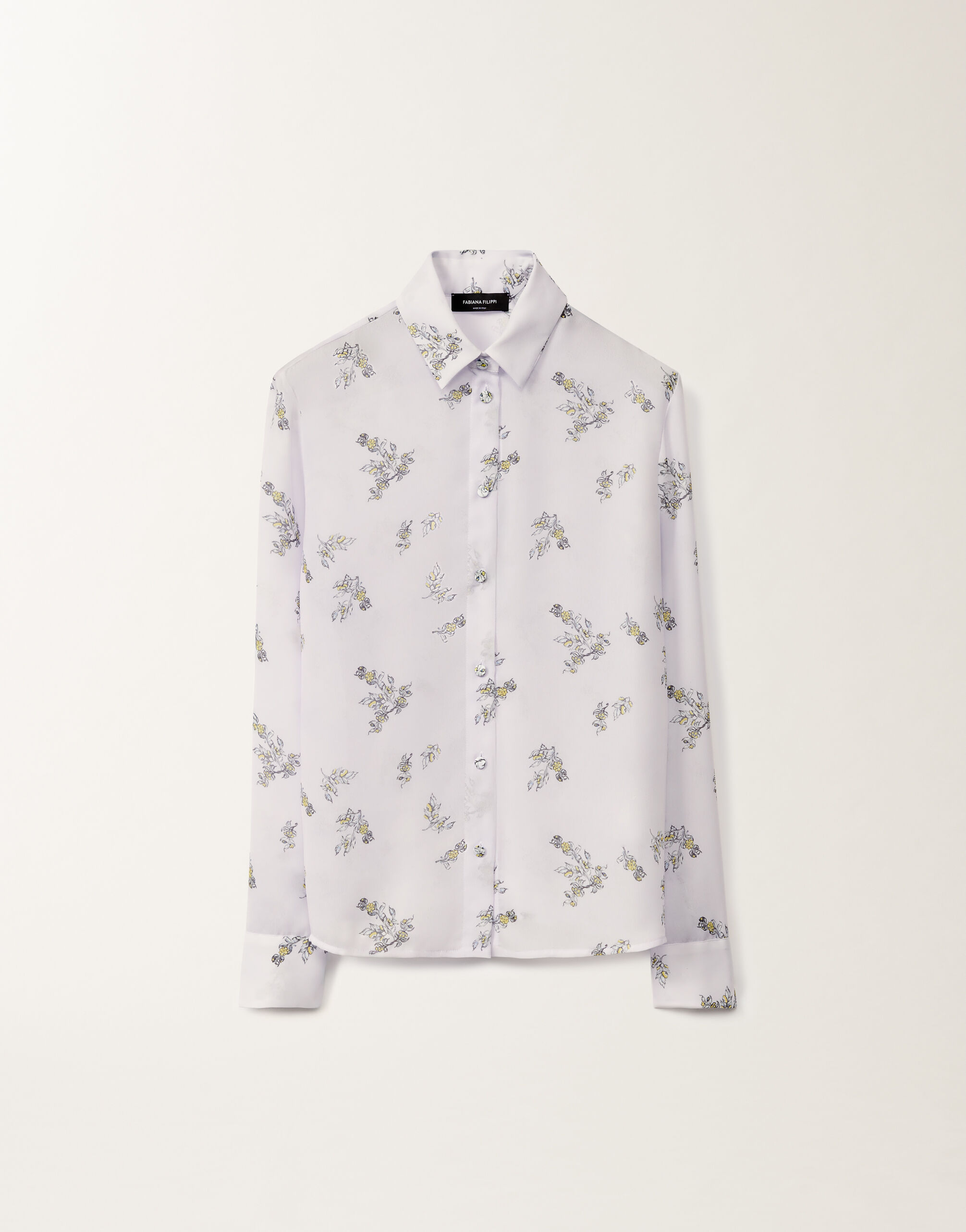 Georgette T-shirt with painted botanical print, mauve